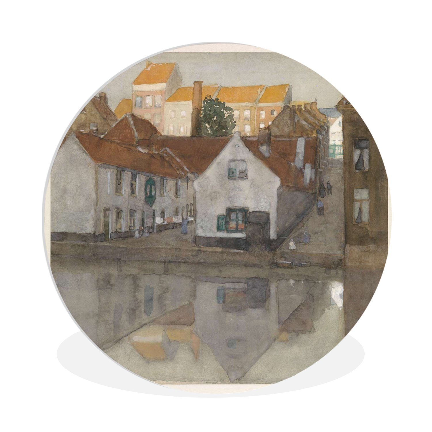 MuchoWow Gemälde Slum in Gent - Gemälde von George Hendrik Breitner, (1 St), Kreis Wanddekoration Forex, Rundes Wandbild, Wohnzimmer, 30x30 cm