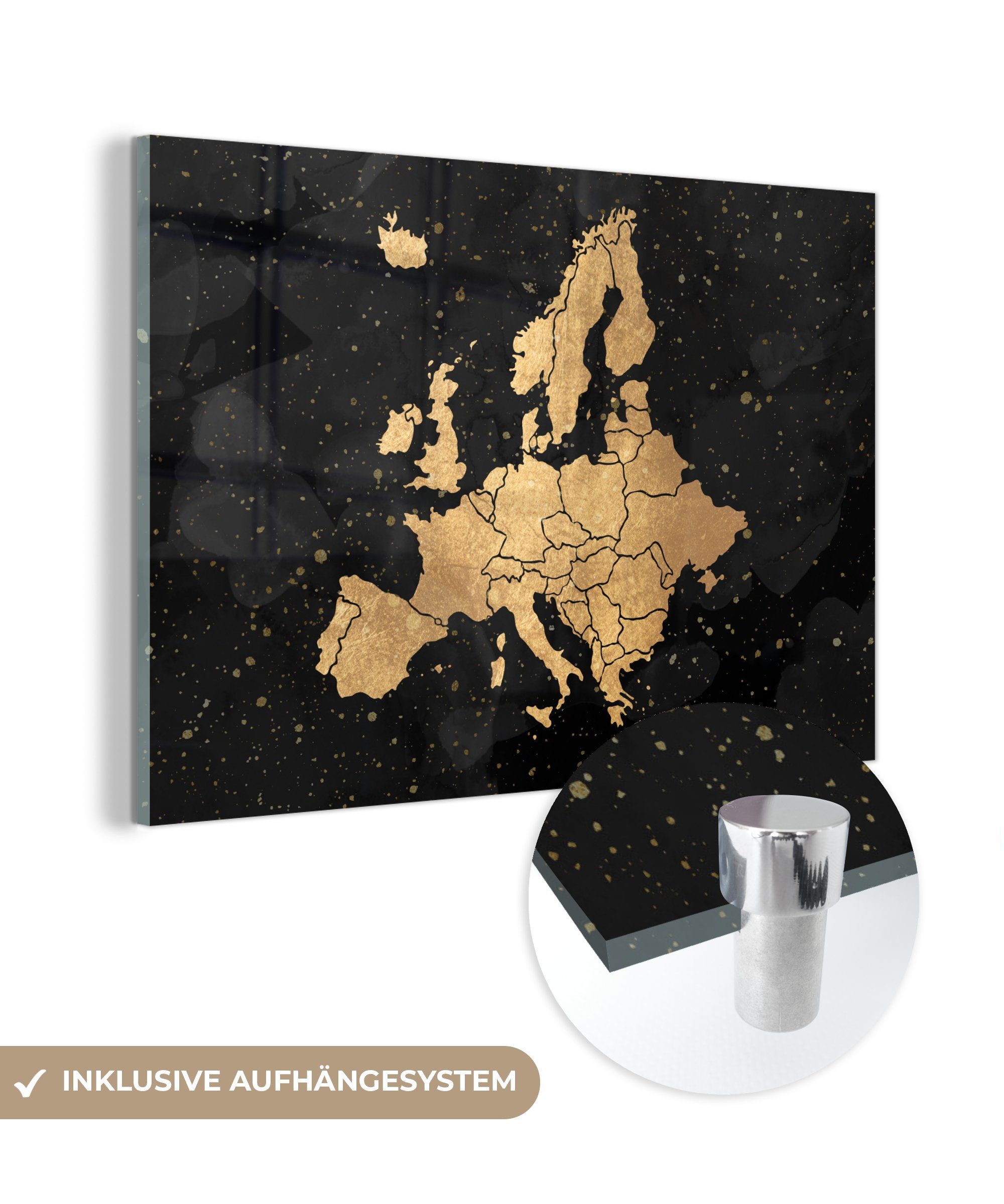 (1 & Acrylglasbild - - Karte St), Schlafzimmer Europa MuchoWow Acrylglasbilder Gold, Wohnzimmer