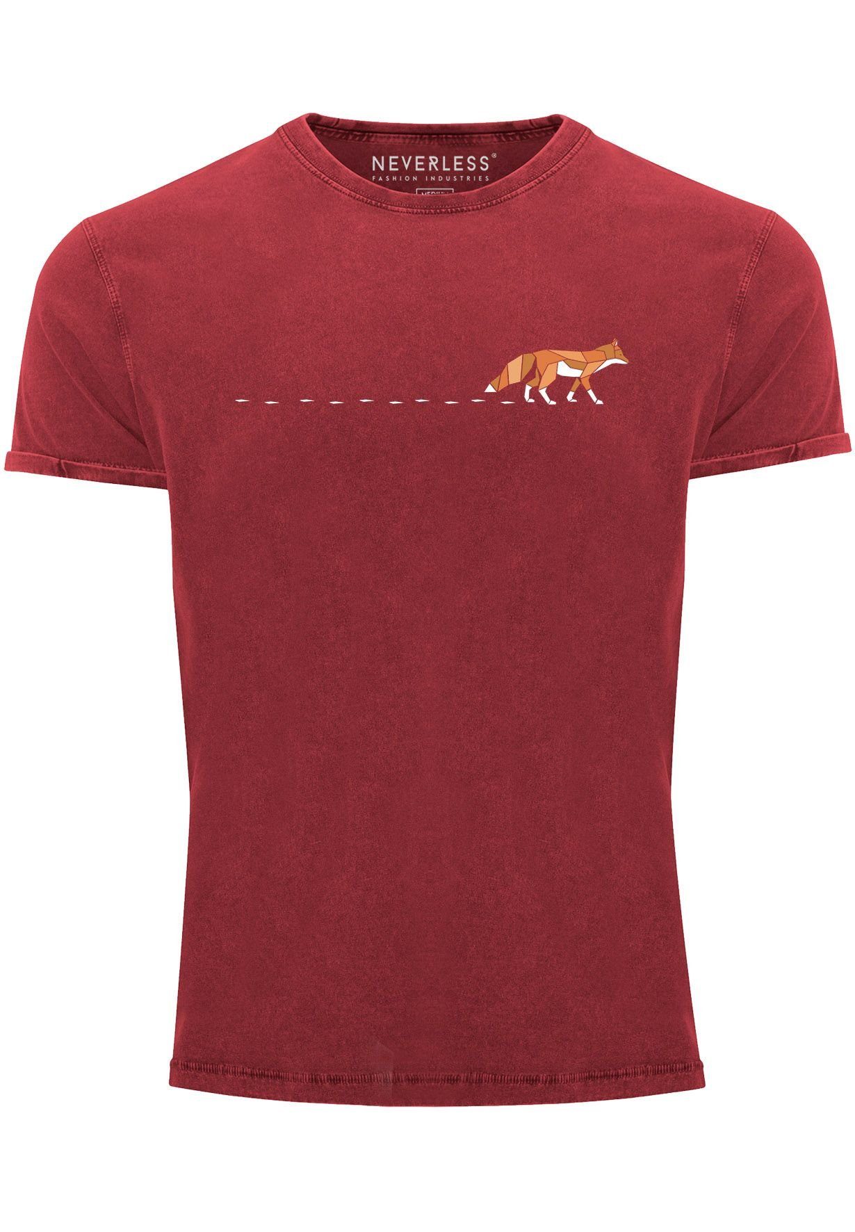 Neverless Print-Shirt Herren T-Shirt Vintage Fuchs Fox Wald Tiermotiv Logo Print Badge Fashi mit Print rot