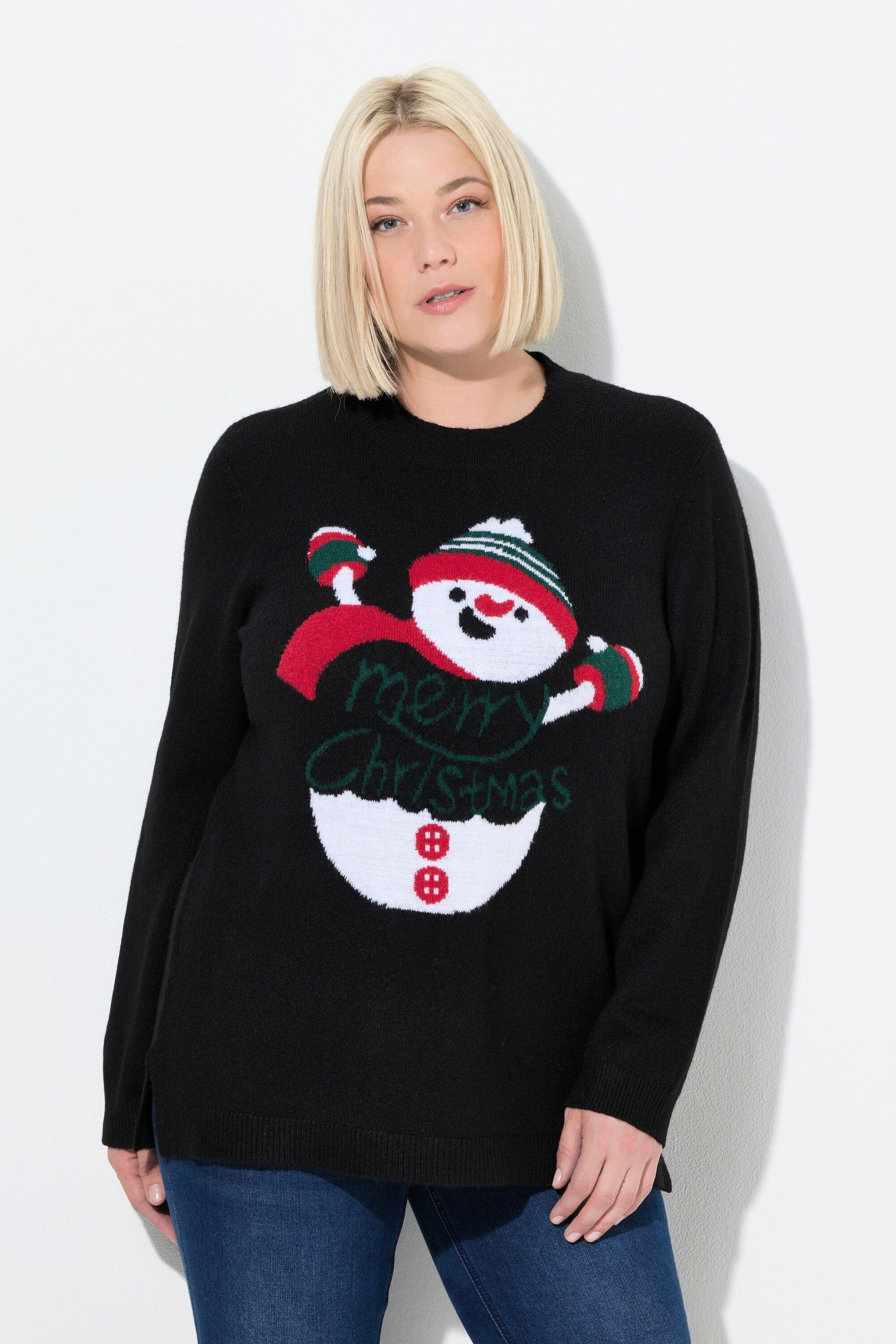 Ulla Popken Strickpullover Pullover Weihnachtsmotiv Stehkragen Langarm günstig online kaufen