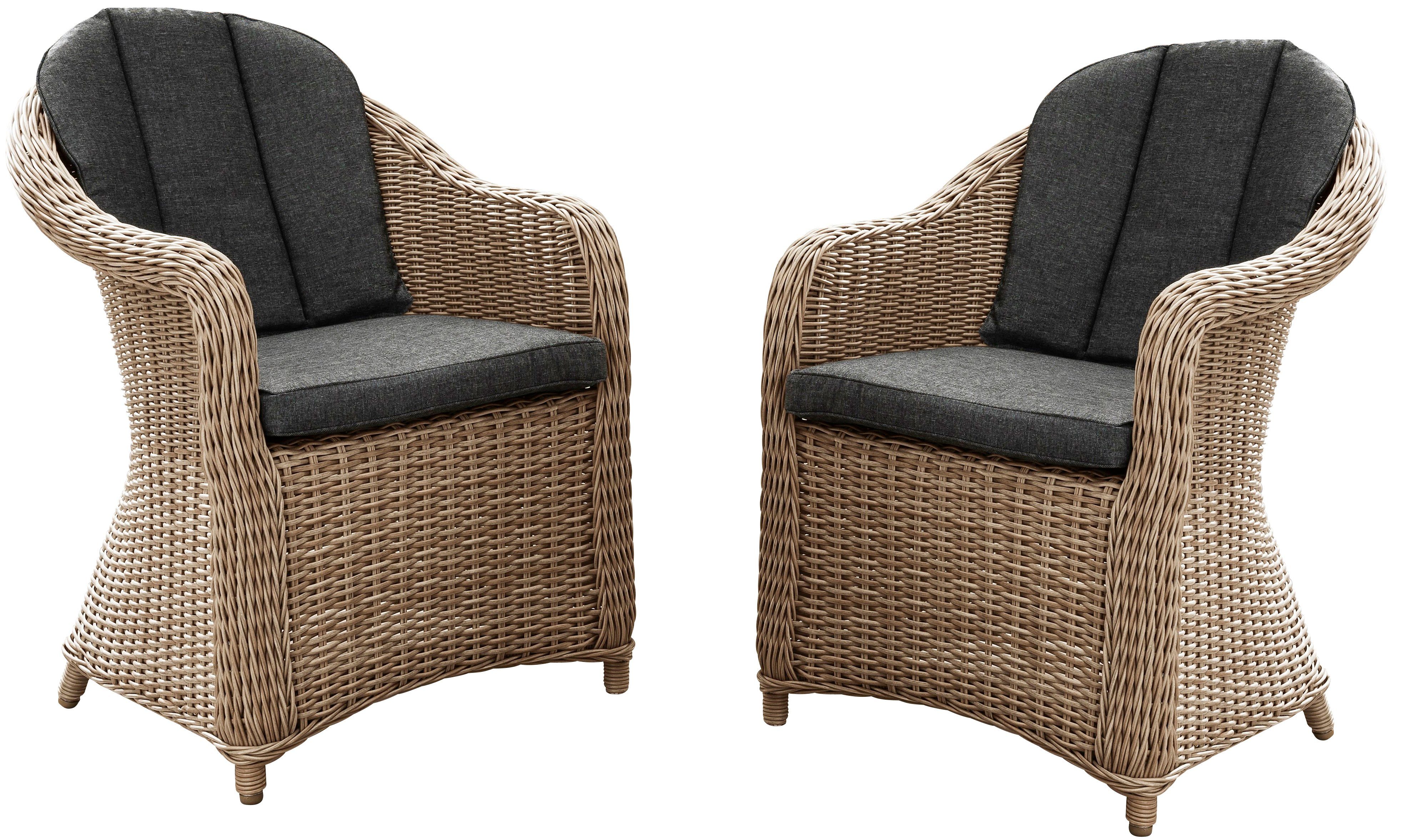 Destiny Balkonset MALAGA MERANO, (Set, 7-tlg), Polyrattan, 2 Sessel + Beistelltisch 46x47x50 cm, inkl. Auflagen