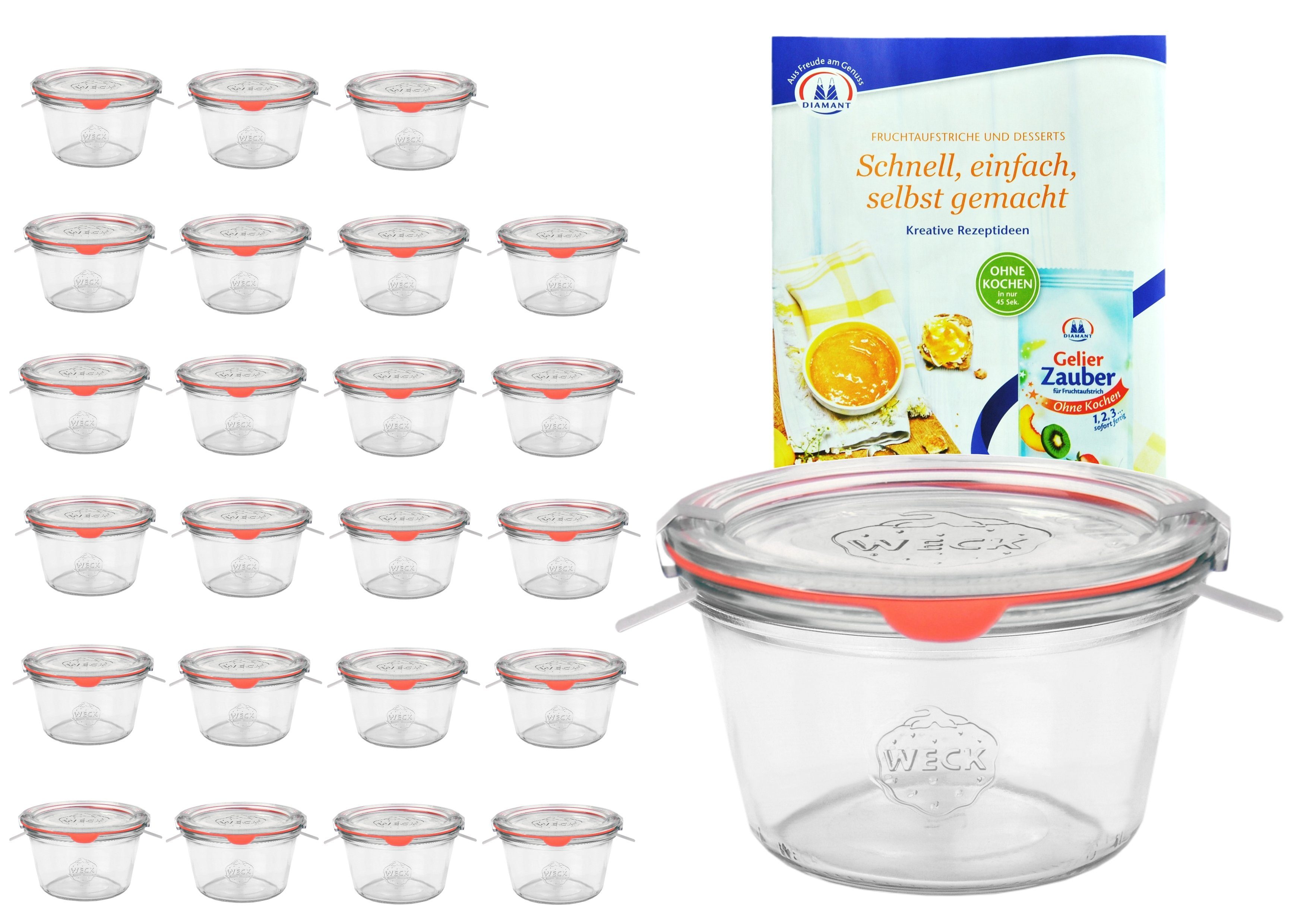 Einmachglas 24er Set Weck Gläser 370ml Sturzgläser Glasdeckel Einkochringe Klammer