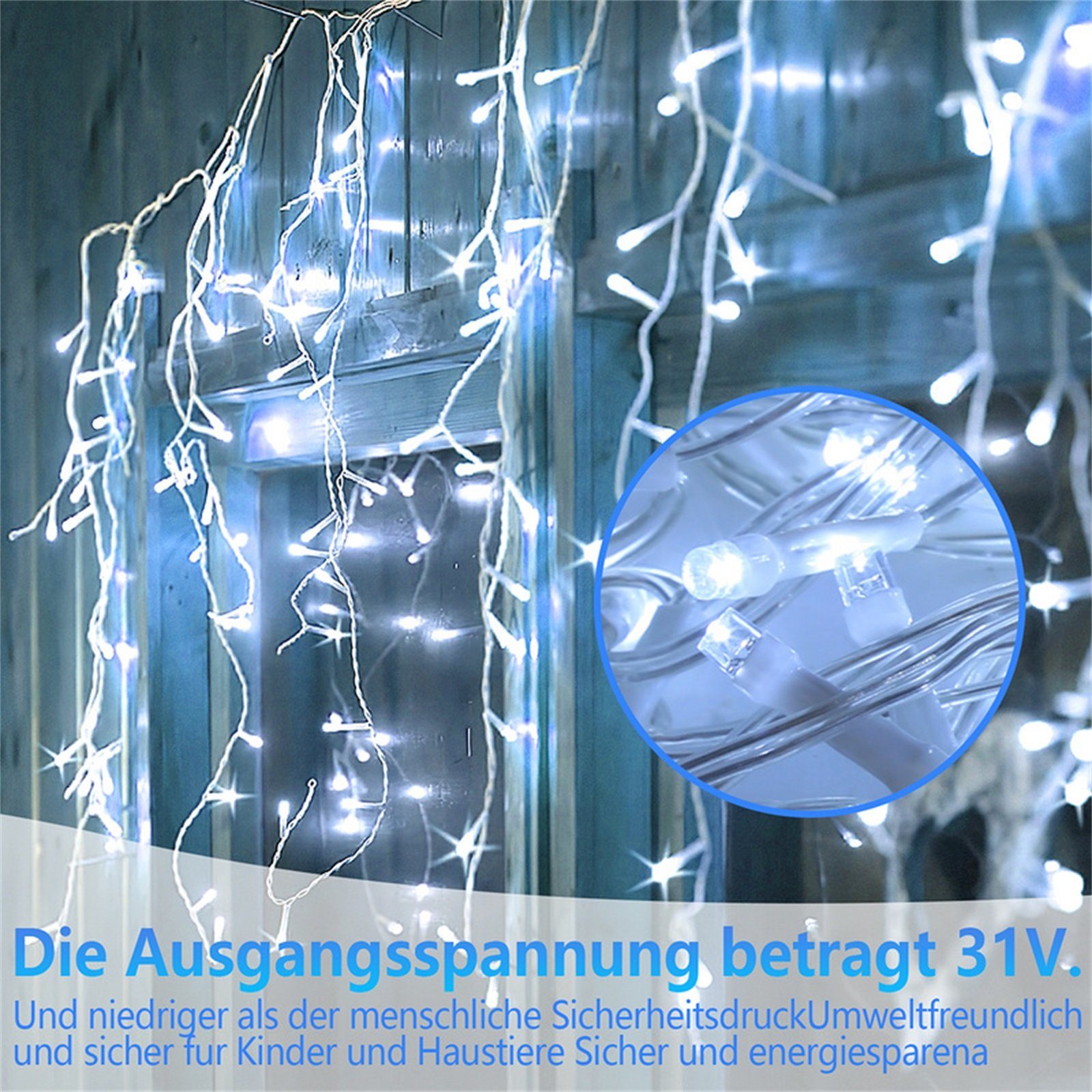 Clanmacy LED-Lichterkette LED Eisregen Eiszapfen Lichterkette Schneefall Weihnachtsdeko Außen, Weihnachten