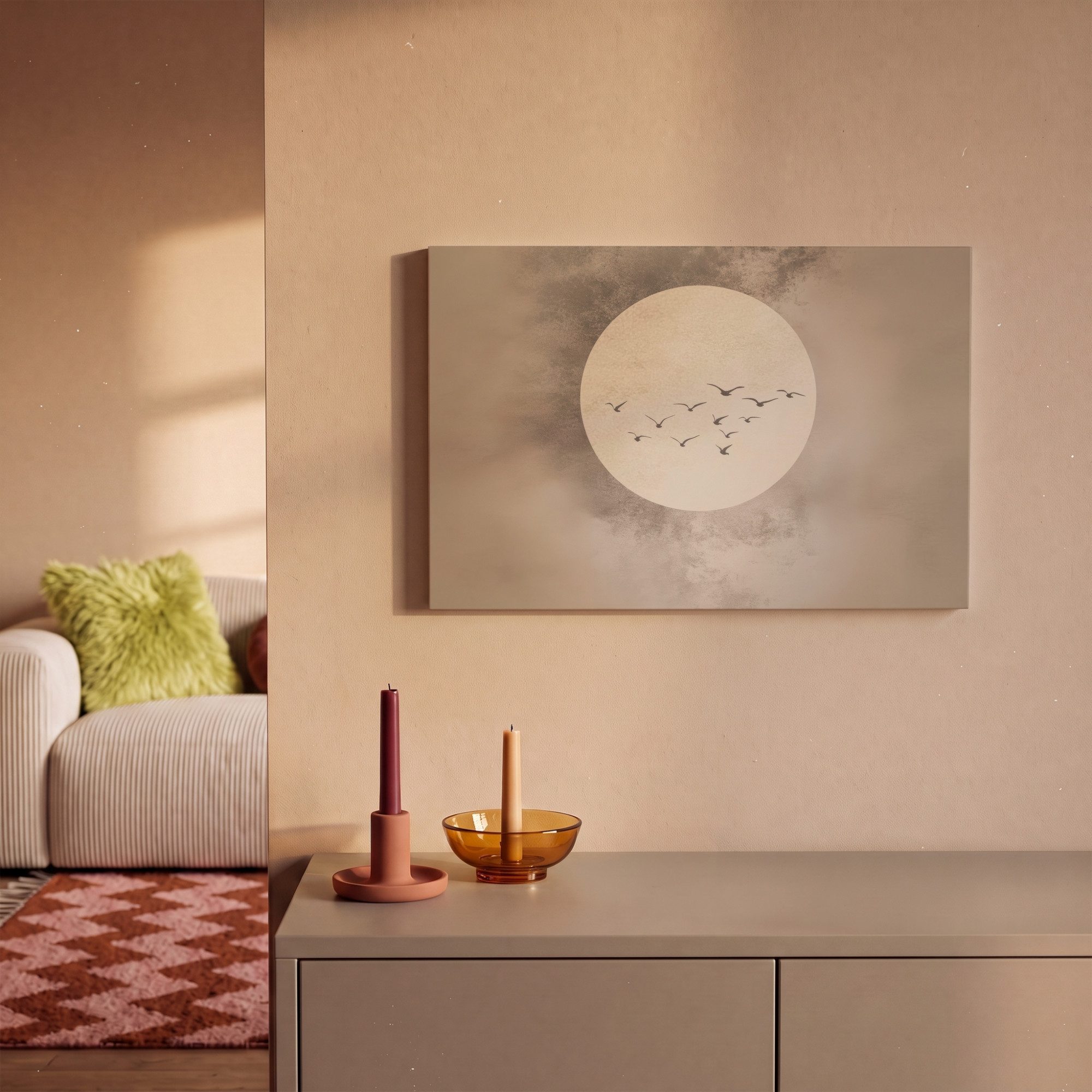 OneMillionCanvasses® Leinwandbild Vogel - Beige - Japanisch, Fotodruck (1 St), Wandbild, Deko Schlafzimmer Wohnzimmer Flur 20x20 cm – Bild 2 von 5