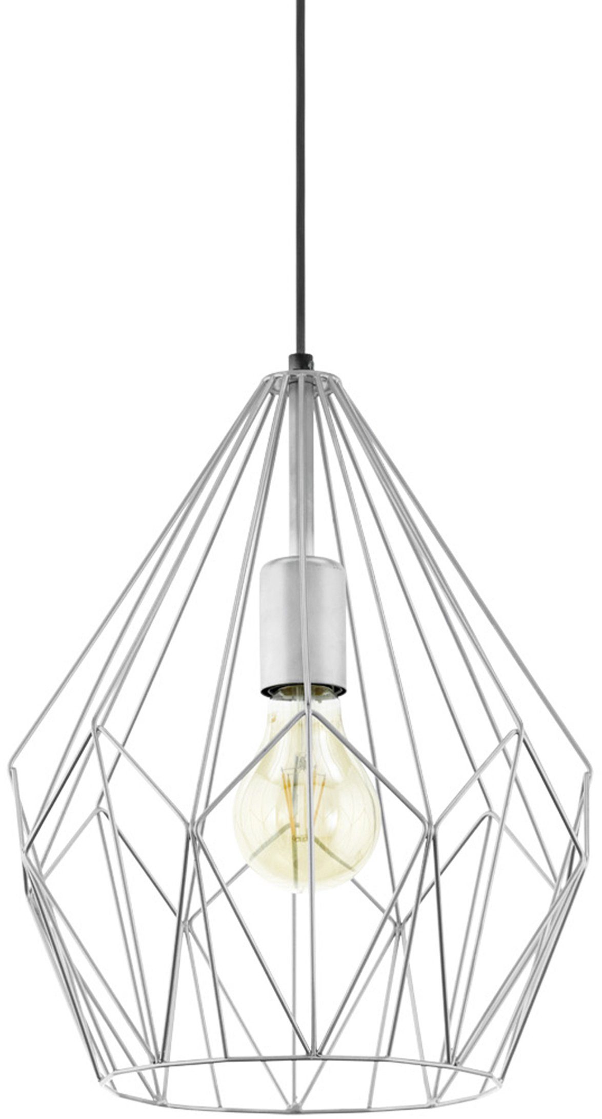 EGLO Pendelleuchte CARLTON, ohne Leuchtmittel, Vintage Pendelleuchte, Retro Hängelampe, Farbe: Silber, Fassung: E27