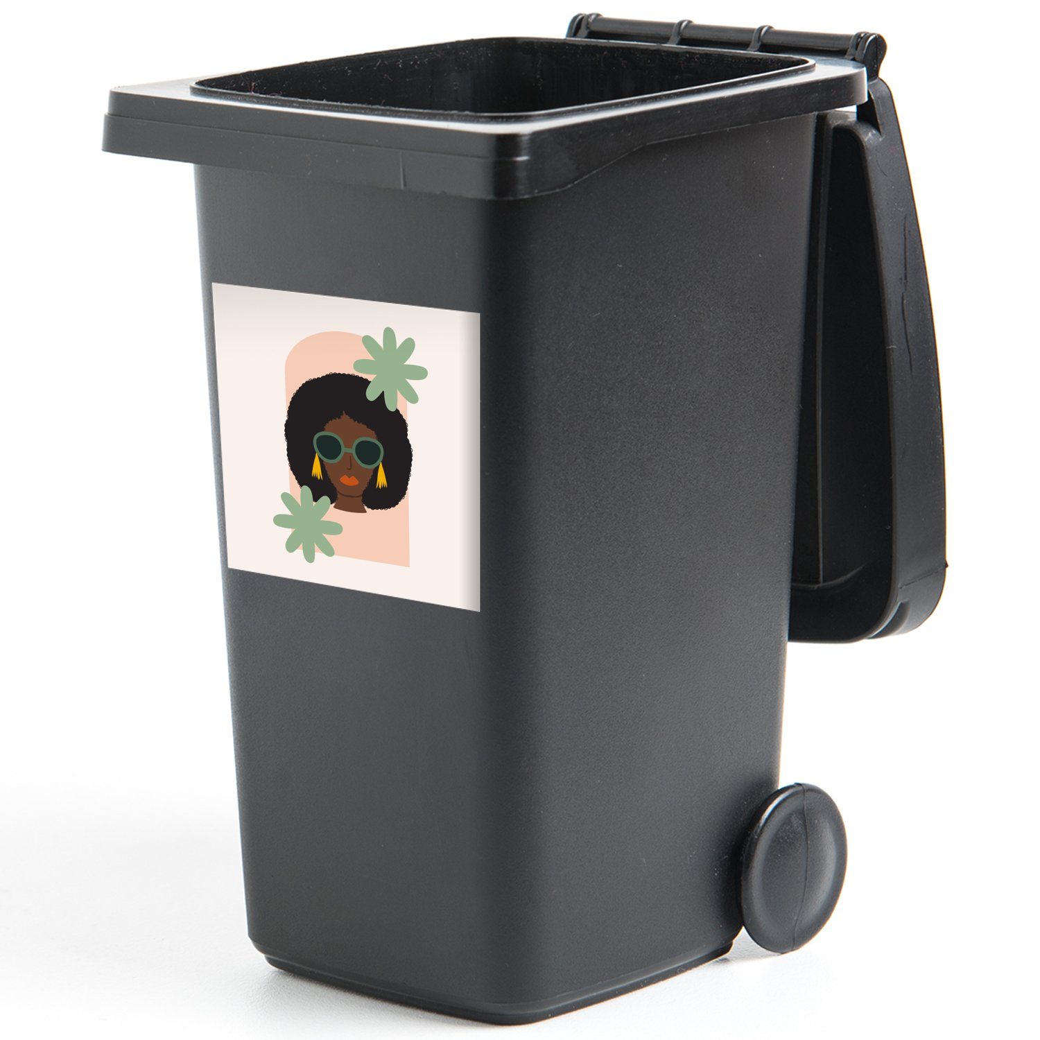 Abfalbehälter Container, Sticker, Frau Wandsticker Blumen Mülleimer-aufkleber, - MuchoWow - Mülltonne, St), (1 Sonnenbrille