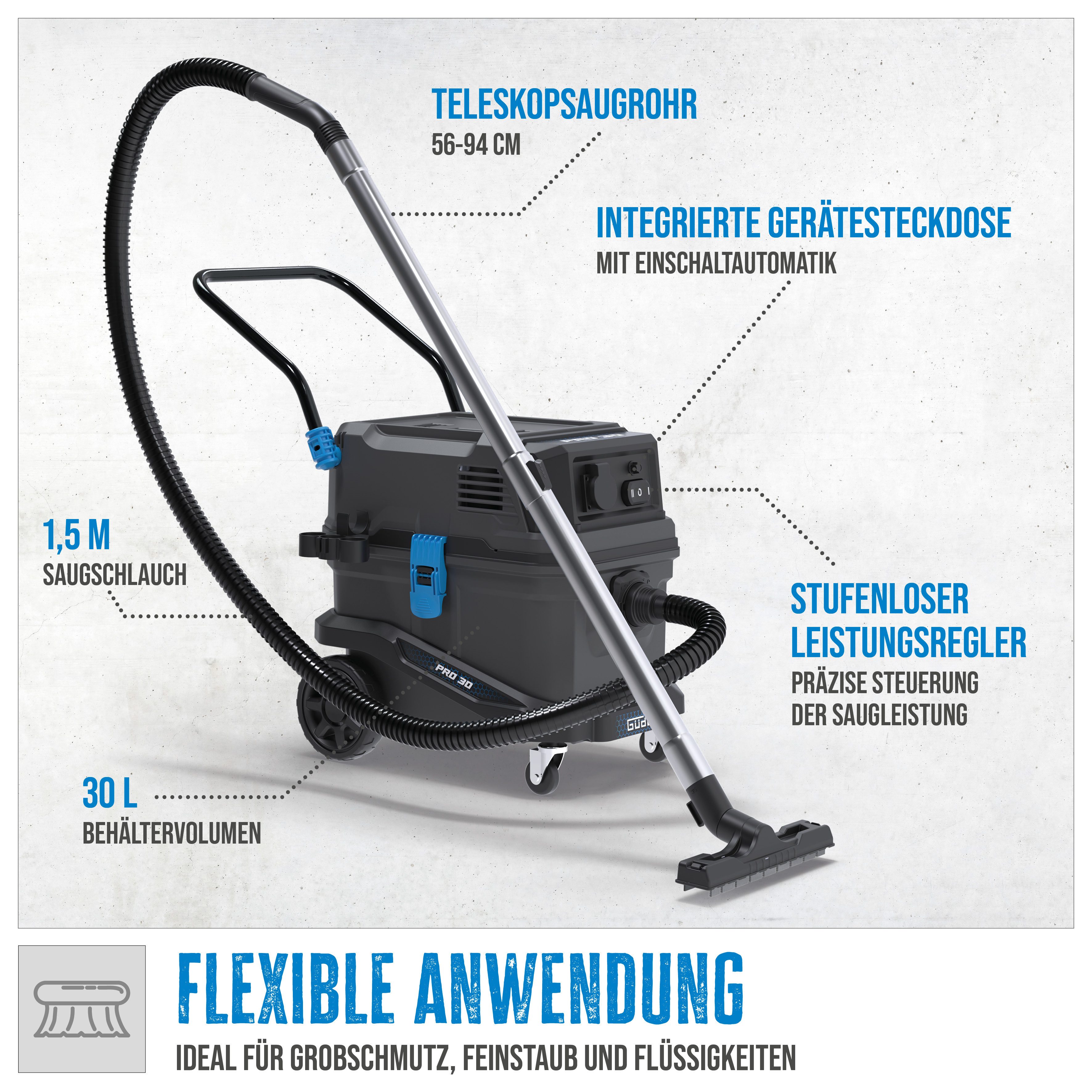 Güde Nass-Trocken-Sauger Pro 30, 1800 W, beutellos, mit Beutel