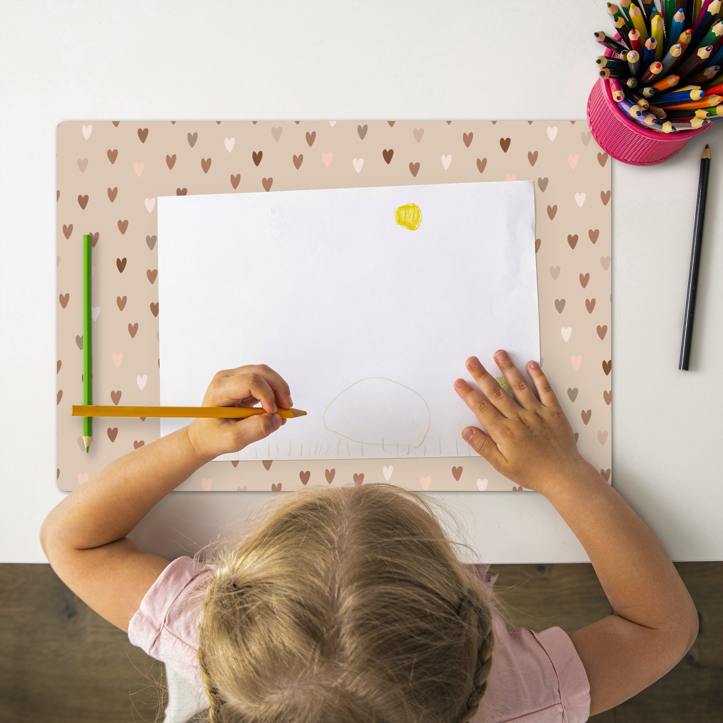 MuchoWow Platzset Herzen - Braun - Muster - Kind, (1-St), Kinder-Arbeitsunt günstig online kaufen