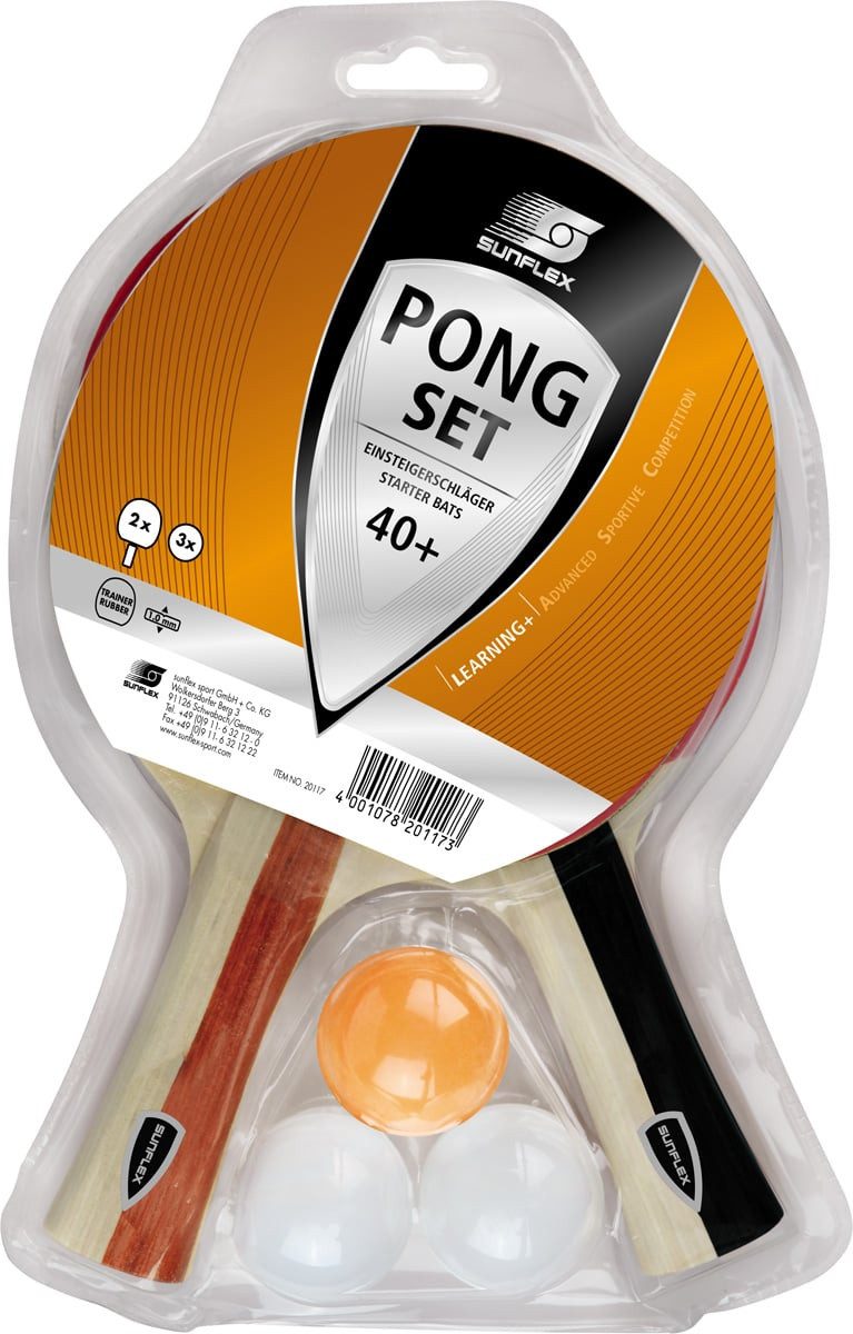 Sunflex Tischtennisschläger Set Pong - 2 Trainingsschlägern, Noppen innen mit 1,0mm Schwamm +