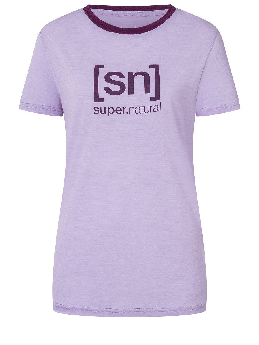 ESSENTIAL T-Shirt THE Passion LOGO Lavender/Purple Print-Shirt TEE W Merino pflegeleichter Merino-Materialmix SUPER.NATURAL