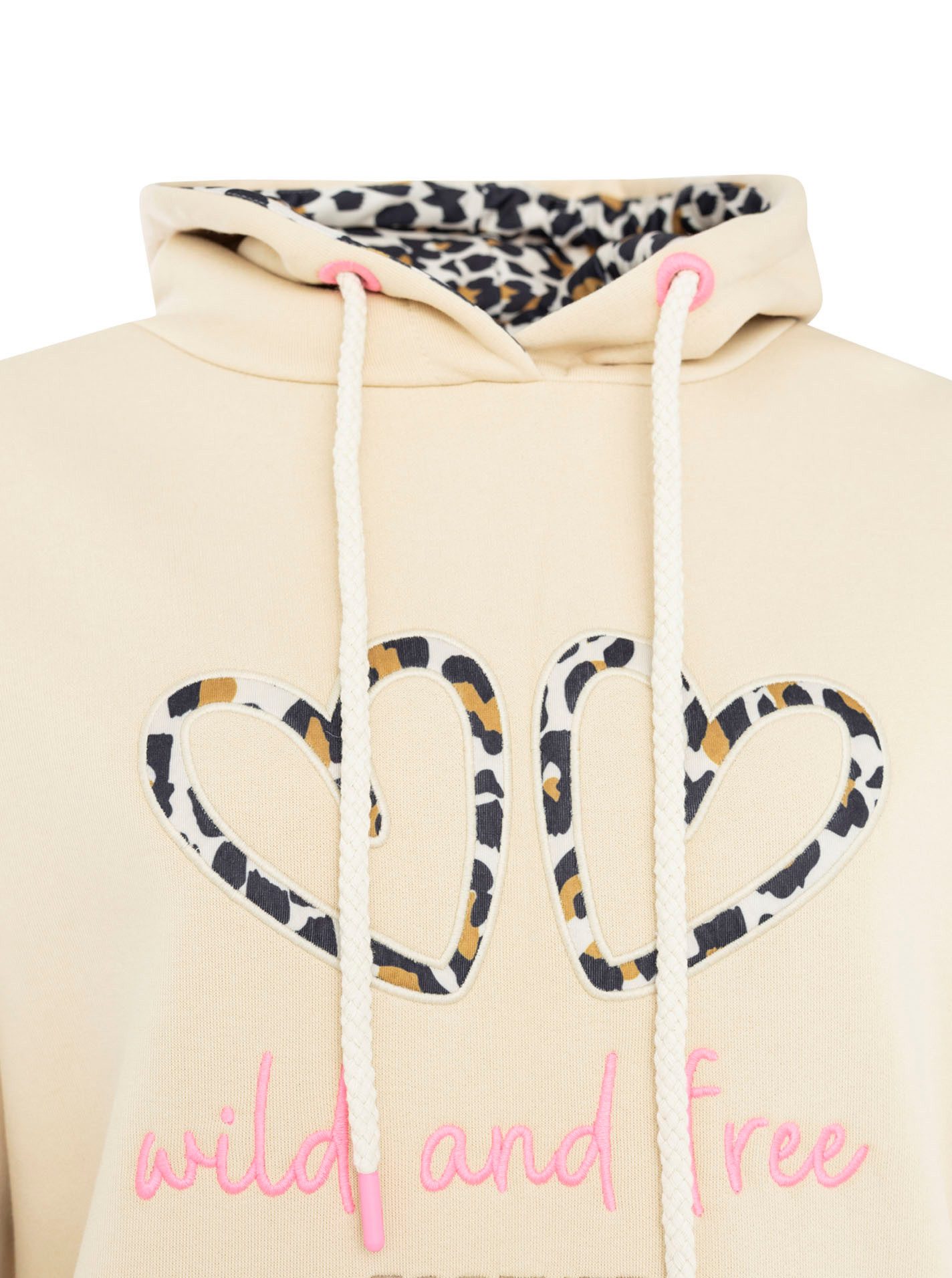 Zwillingsherz Hoodie "FOREVER wild" zwei gestickte Herzmotive, Leo-Design, Kapuze, Kängurutasche – Bild 5 von 5