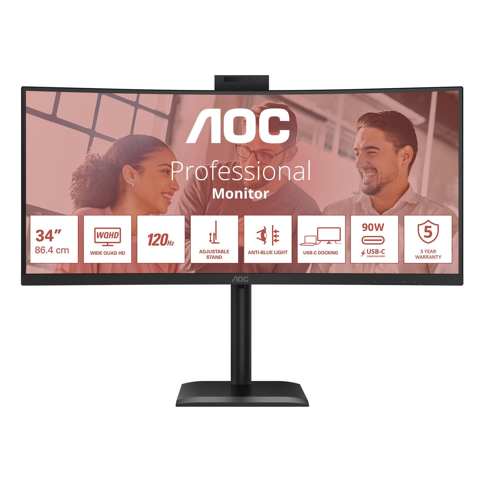 AOC CU34E4CW/75 TFT-Monitor (3440 x 1440, 4 ms Reaktionszeit, 120 Hz, VA Panel)