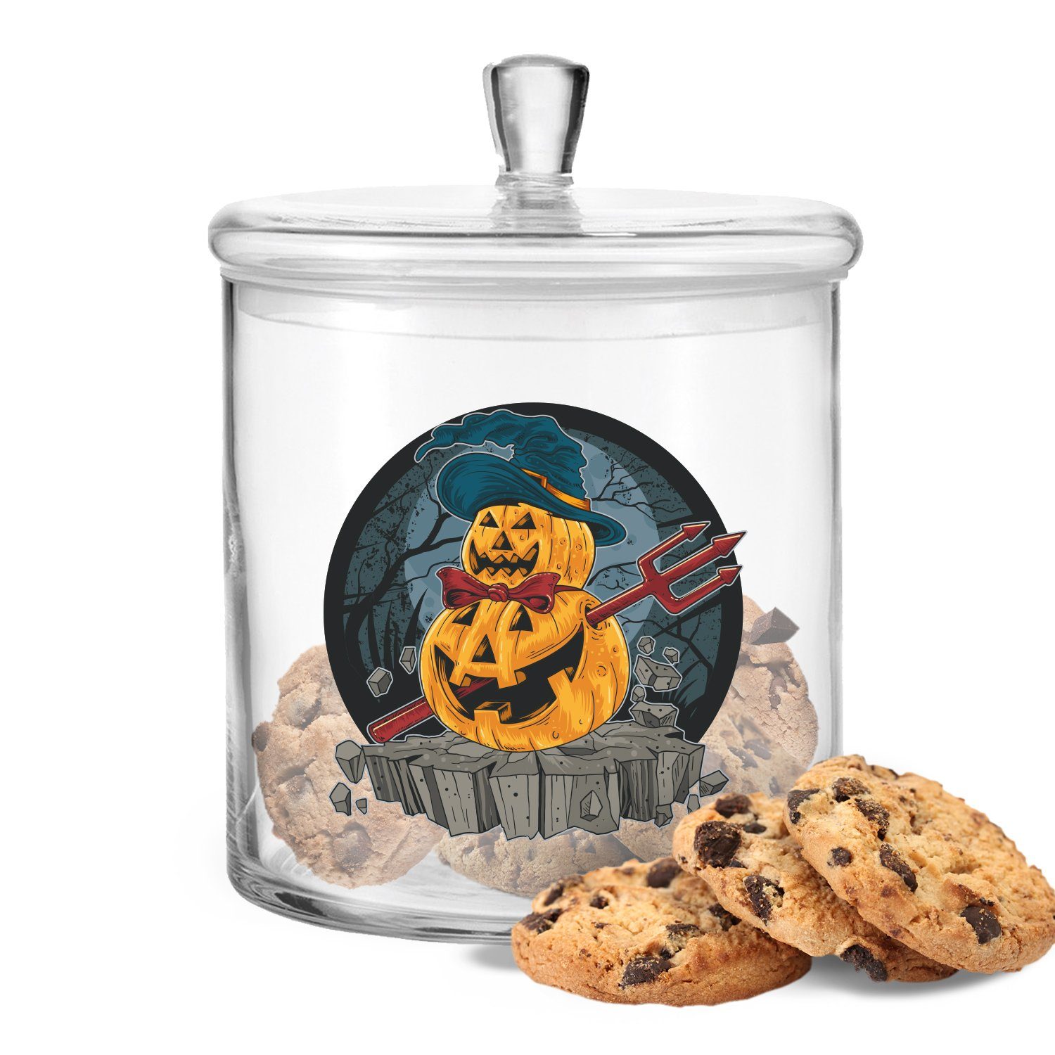 - mit Design, Halloween UV-Druck Keksdose GRAVURZEILE (Kein Set) Pumpkin Glas,