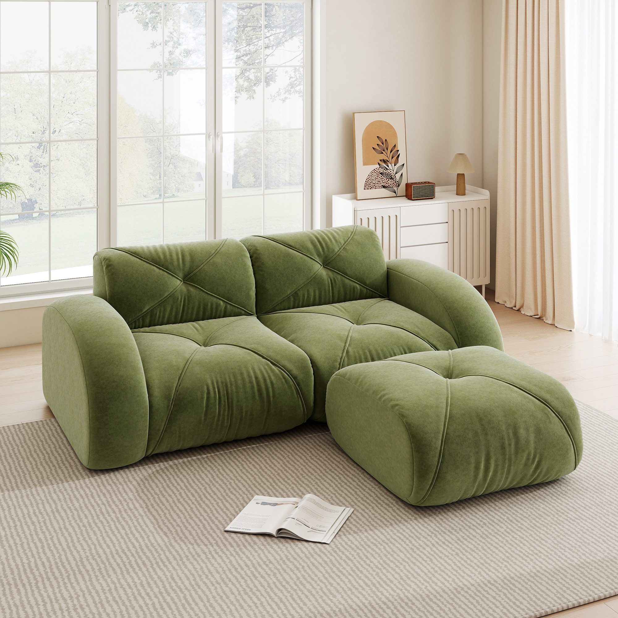 Odikalo Sofa Ecksofa Eckcouch mit Schlaffunktion, Modulares Sofa Chenille-Stoff, Rahmenloses Sofa, 32D-Schaumstoff hoher Dichte, geeignet für Wohnzimmer, rutschfestes Design, keine Montage erforderlich