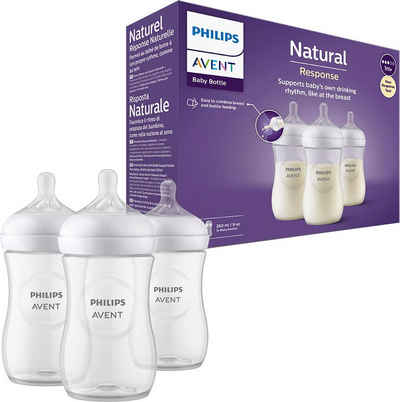 Philips AVENT Babyflasche Natural Response SCY903/03, 3 Stück, 260ml, ab dem 1. Monat