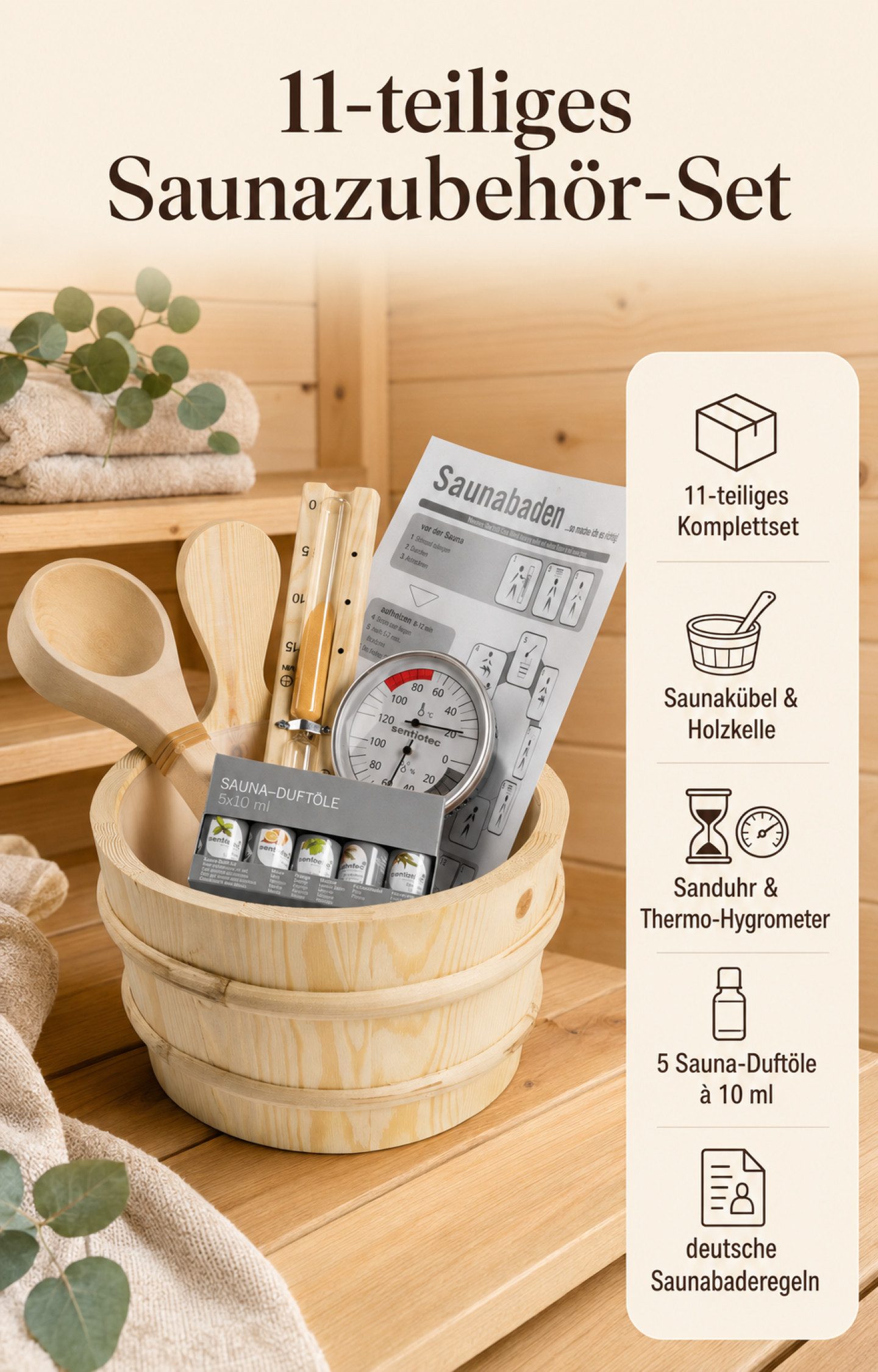 HARVIA Sauna-Aufgussset Harvia Saunazubehör-Set BASIC 11-teilig mit Kübel und Duftölen