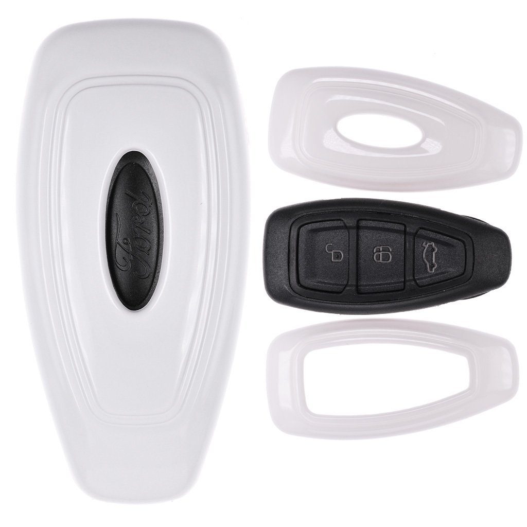 mt-key Schlüsseltasche C-Max Hardcover Weiß, für Autoschlüssel SMARTKEY KEYLESS Schutzhülle Fiesta Kuga Mondeo Focus