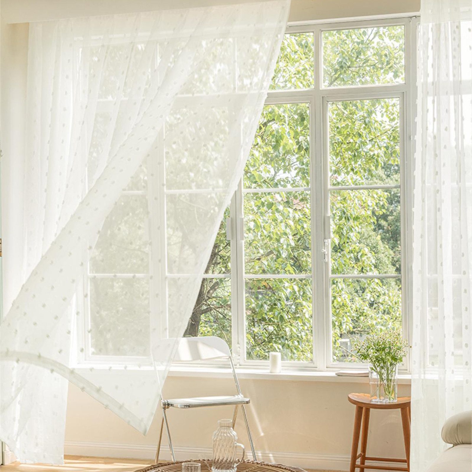Rosnek Gardine Boho, Pompom, für Wohnzimmer Schlafzimmer Fenster Deko (2 St günstig online kaufen