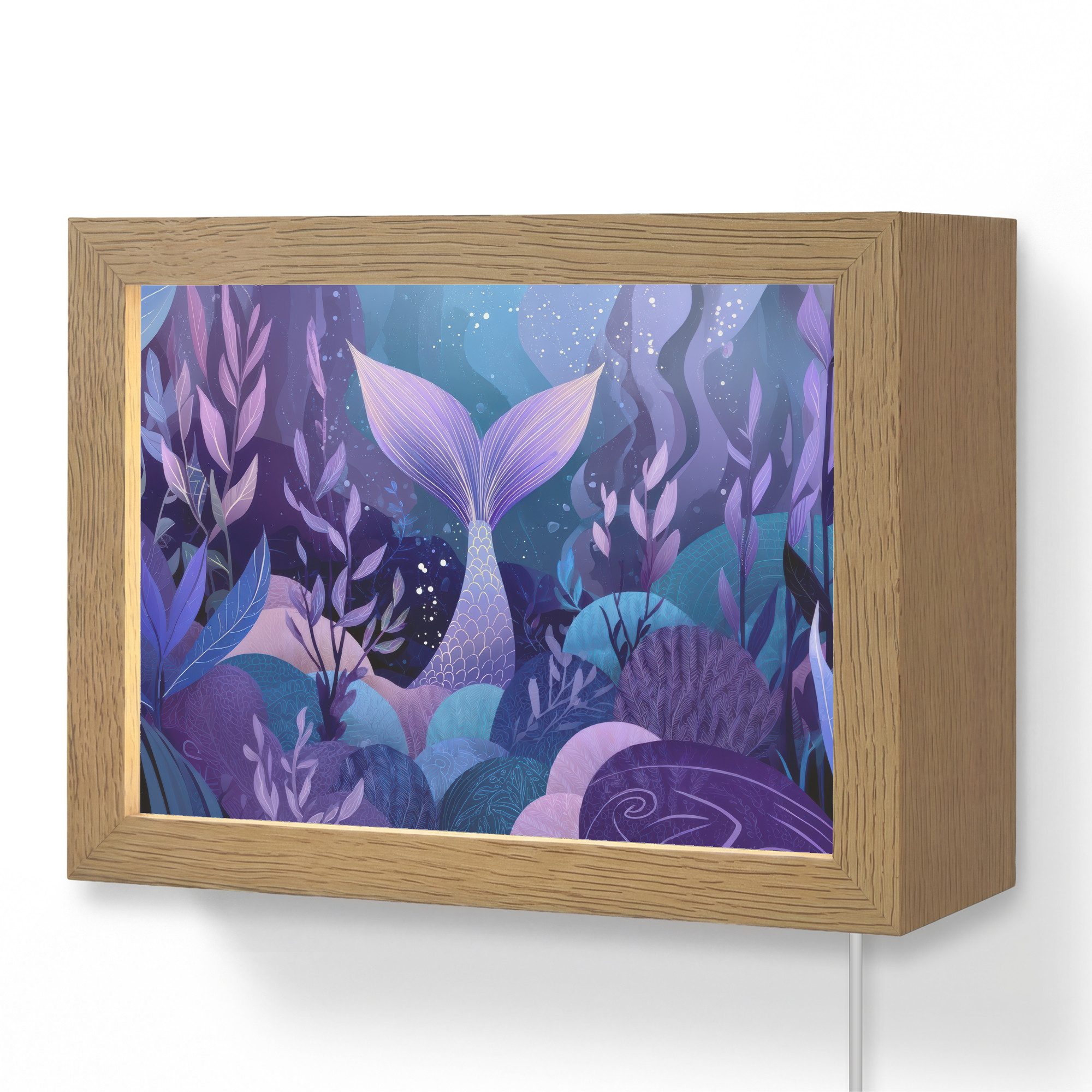 OnlyWow Wandleuchte Lightbox Meerjungfrauenschwanz - Unterwasserpflanzen - Lila - Blau - M, Dimmbar, Farbwechsel, LED, Warmweiß, Kaltweiß, Neutralweiß Einstellbar, Wandlampe Innen, Dimmbar, mit Kabel, LED, Modern, Kinder