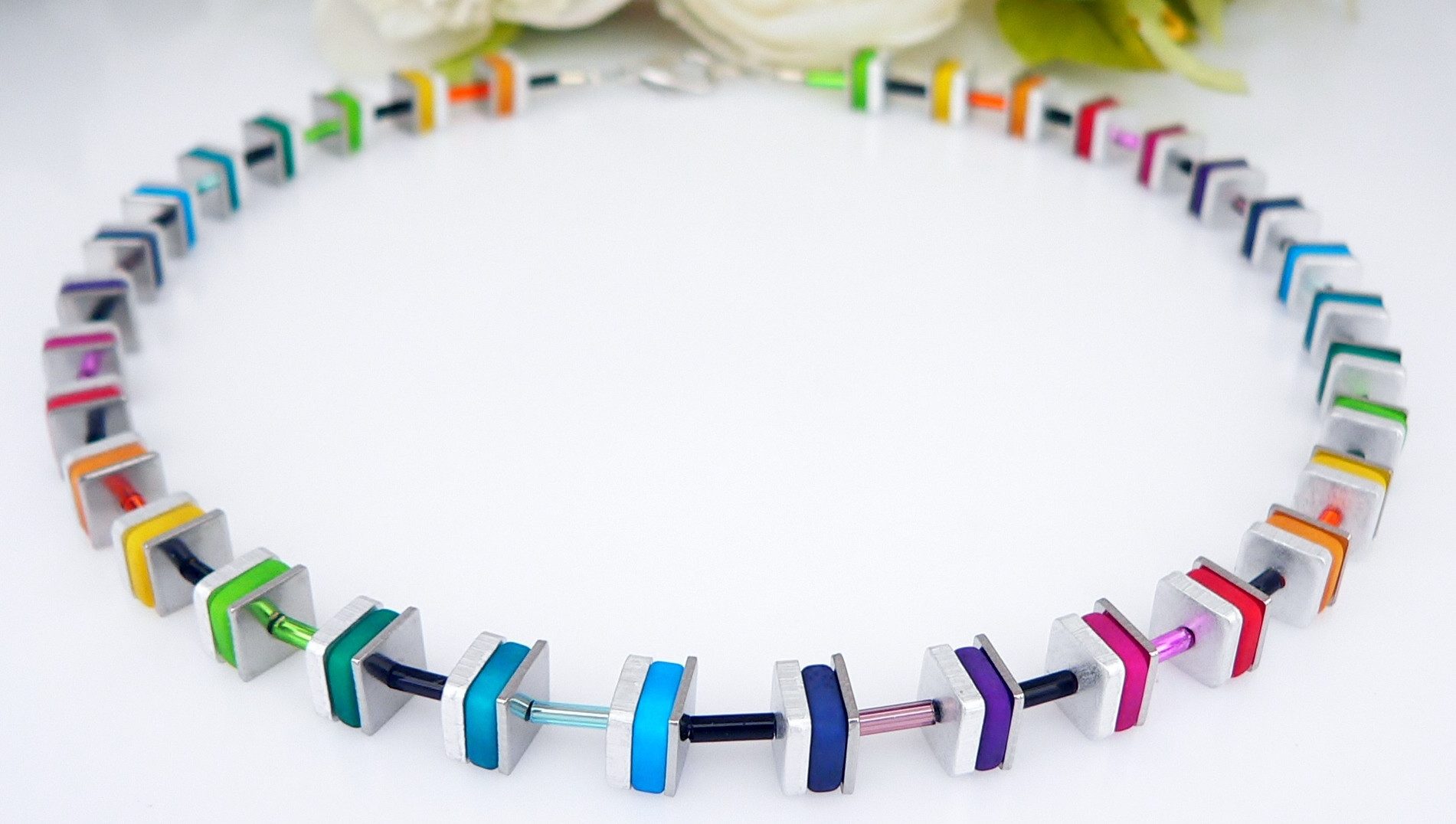 traumschmuck Collier 501o1 Collier Aluminium Polaris Quadrate bunt mehrfarbig, handgefertigt, Made in Germany