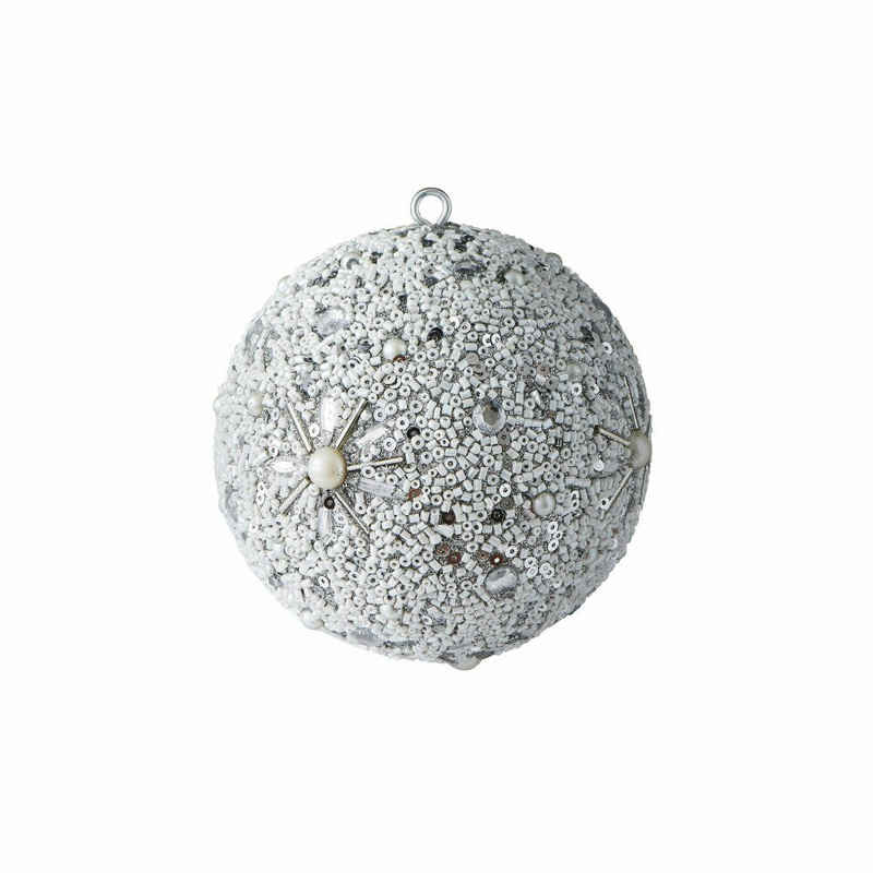 Giftcompany Weihnachtsbaumkugel Opium Blumenmuster Weiß / Silber Ø 10 cm