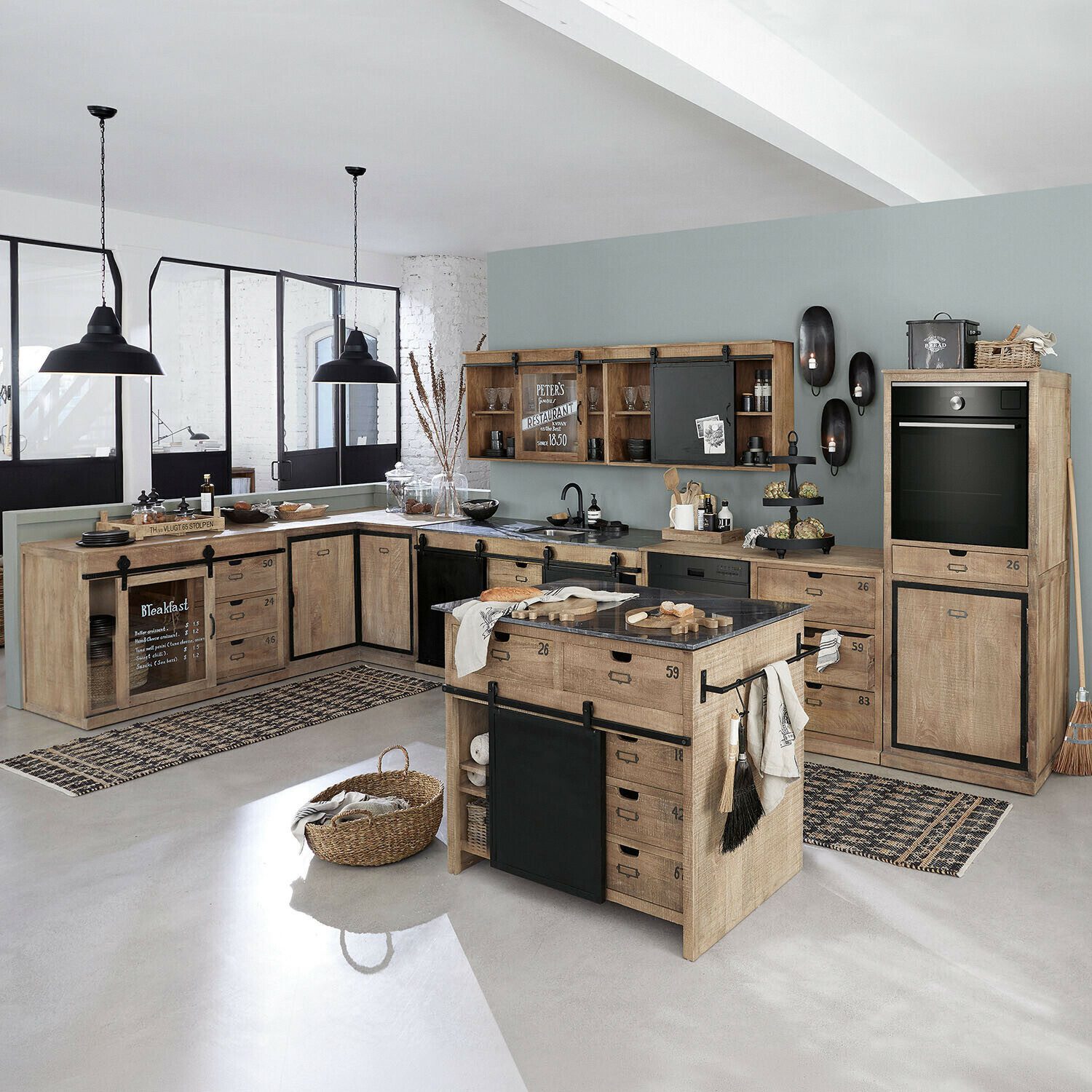 Mirabeau Küchenzeile Hängeschrank 2er Set Oakland braun/schwarz