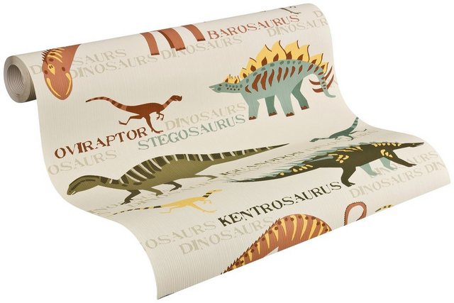 Livingwalls Papiertapete, Mustertapete Boys & Girls 4 Dinosaurier, bunt
