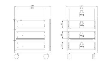 möbelando Rollcontainer 5527, (BxHxT: 43x58x50 cm), in Sonoma-Eiche - Lack weiß Spiegelglanz mit 3 Schubladen