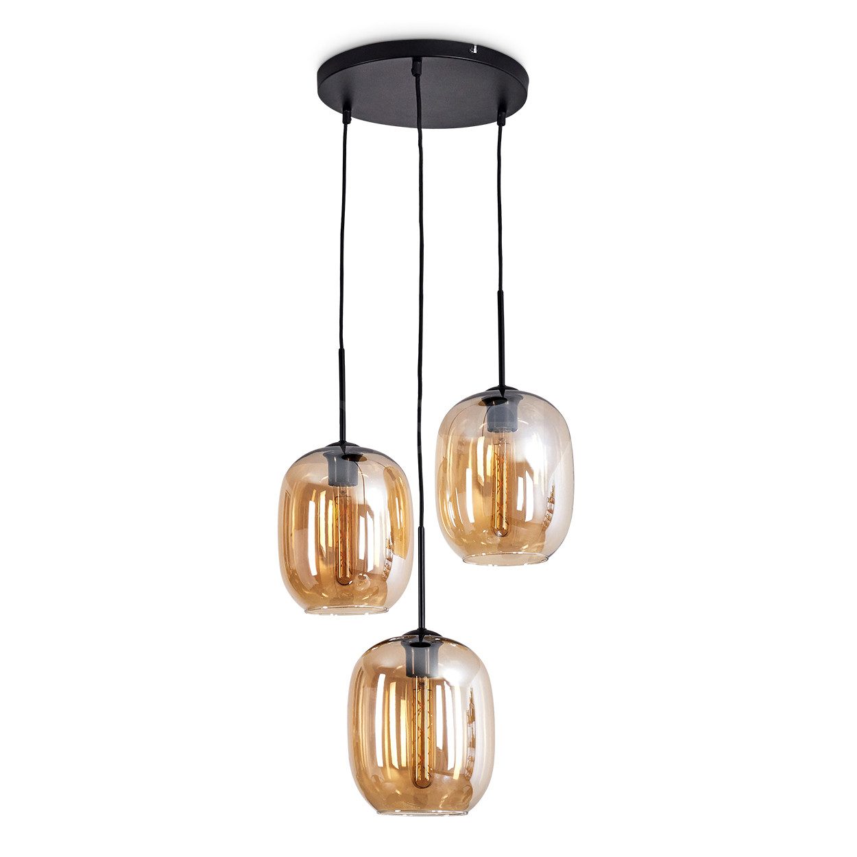 hofstein Hängeleuchte Hängelampe aus Metall/Glas in Schwarz/Bernsteinfarben günstig online kaufen