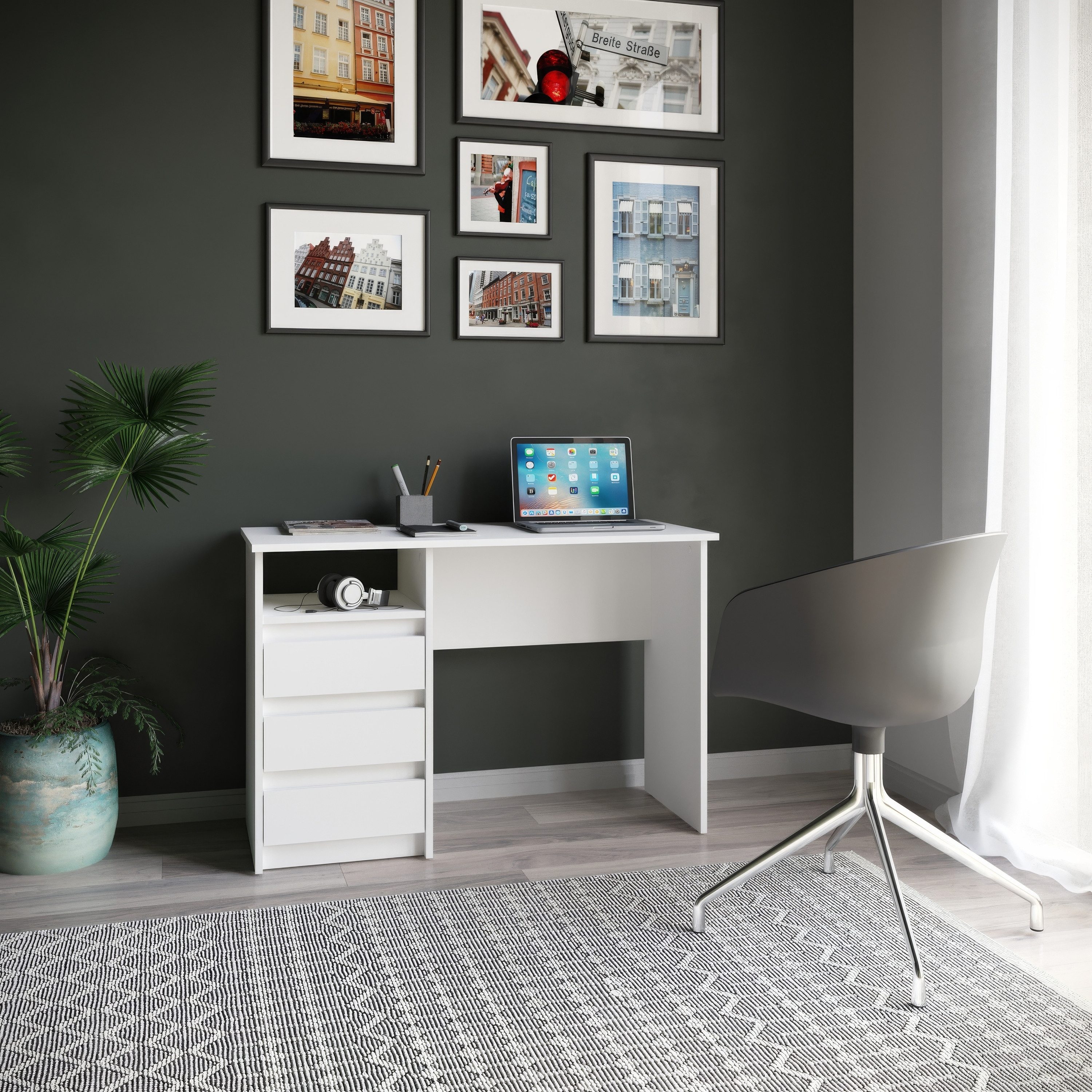 KOMTO Schreibtisch Oslo 110 Schreibtisch mit Schubladen Bürotisch Computertisch, Büro PC-Tisch Kinderschreibtisch mit Stauraum 110 x 50 x 74 cm – Bild 4 von 5