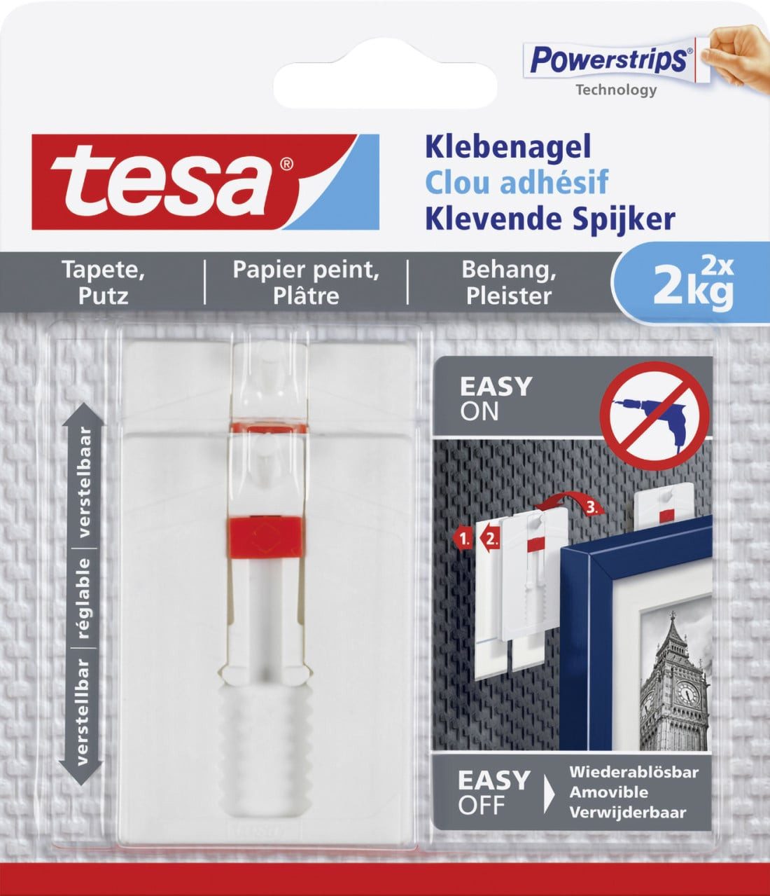 Klebehaken tesa Klebenagel Traglast 2 kg, 2 Stück