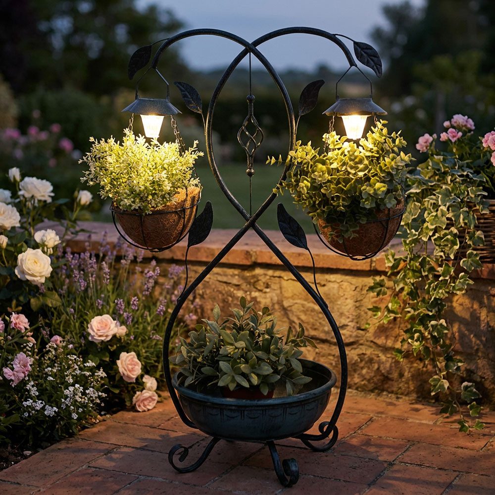 Harms Import LED Solarleuchte, LED-Leuchtmittel fest verbaut, Warmweiß, Pflanzenständer Solar Blumentopfleuchte Außenlampe