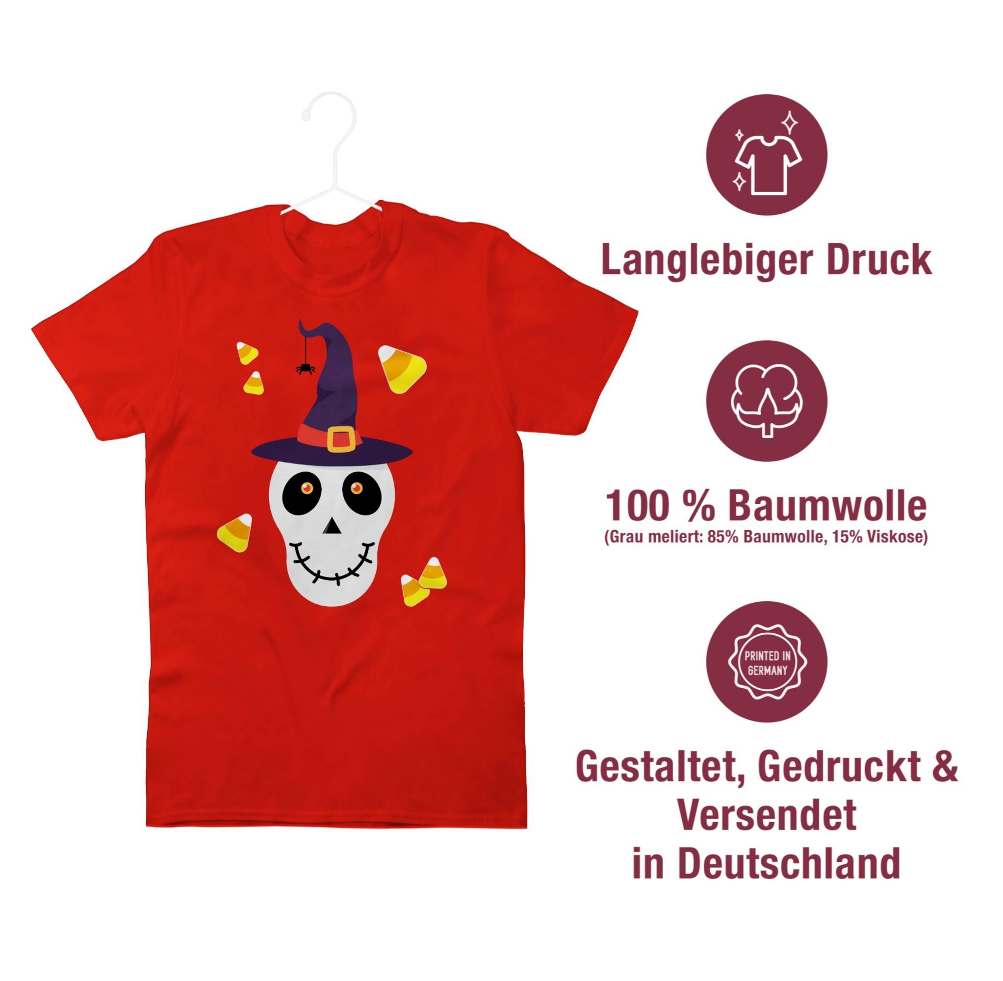 Geist Shirtracer Totenkopf T-Shirt Herren Kostüme Süßer Halloween Gespenst 03 Rot