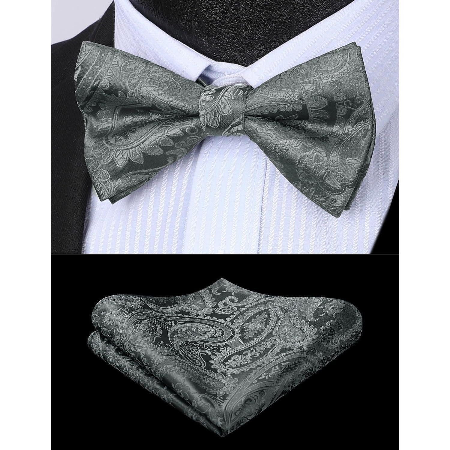 LuxusKollektion Fliege Fliege Einstecktuch Herren Smoking Hochzeit Party L Silber 3
