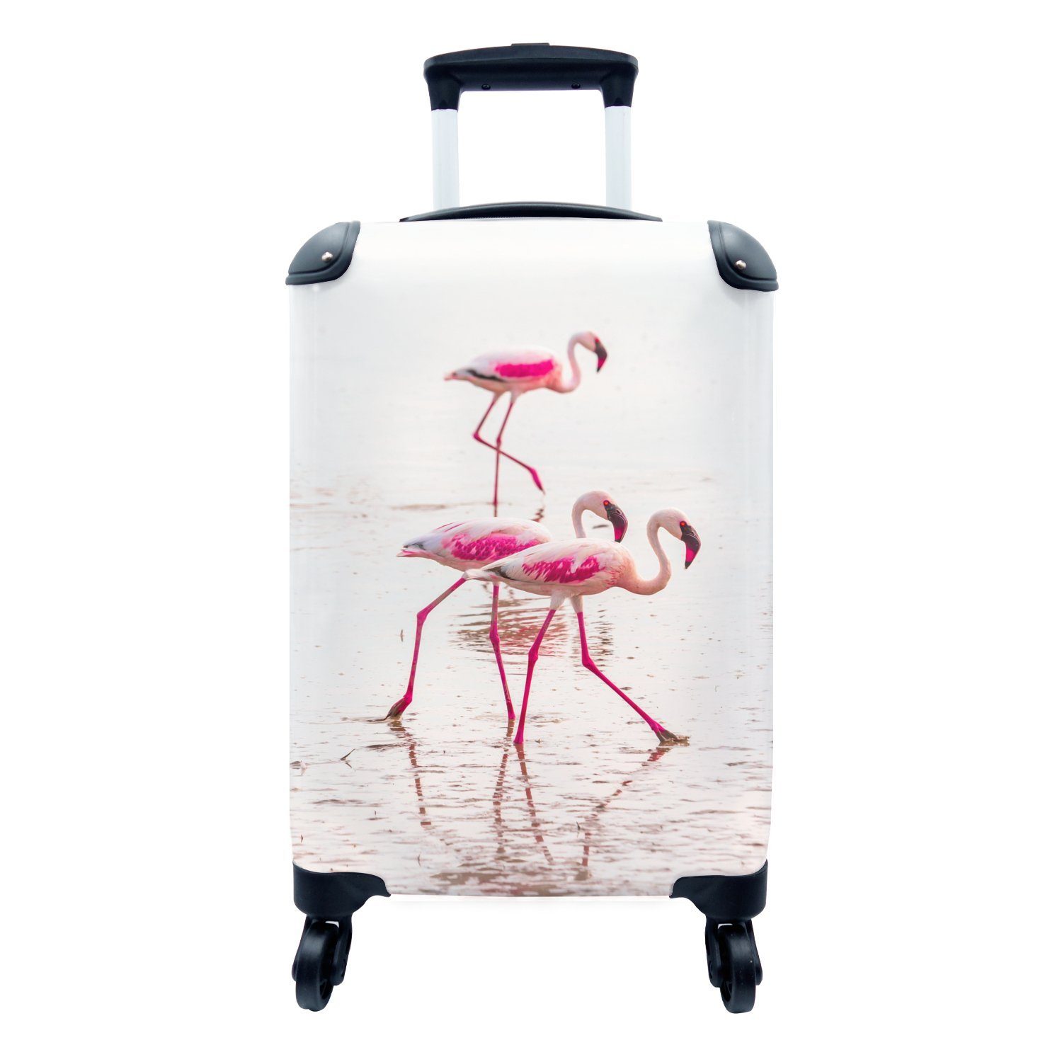 MuchoWow Handgepäckkoffer Rosa Flamingos beim Spaziergang, 4 Rollen, Reisetasche mit rollen, Handgepäck für Ferien, Trolley, Reisekoffer
