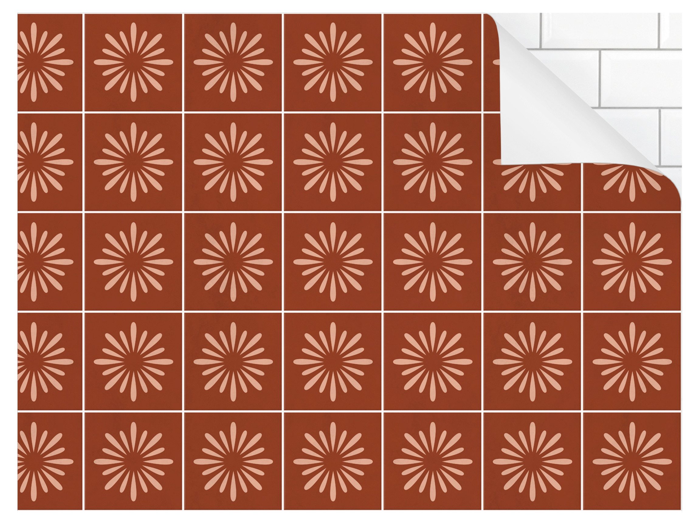 Bilderdepot24 Küchenrückwand selbstklebend rot Muster, (1-tlg., Nischenrückwand - für Fliesenspiegel ohne Bohren - glänzend), Nischenrückwand Fliesenoptik fugenlos Wandpaneel Küche Herd