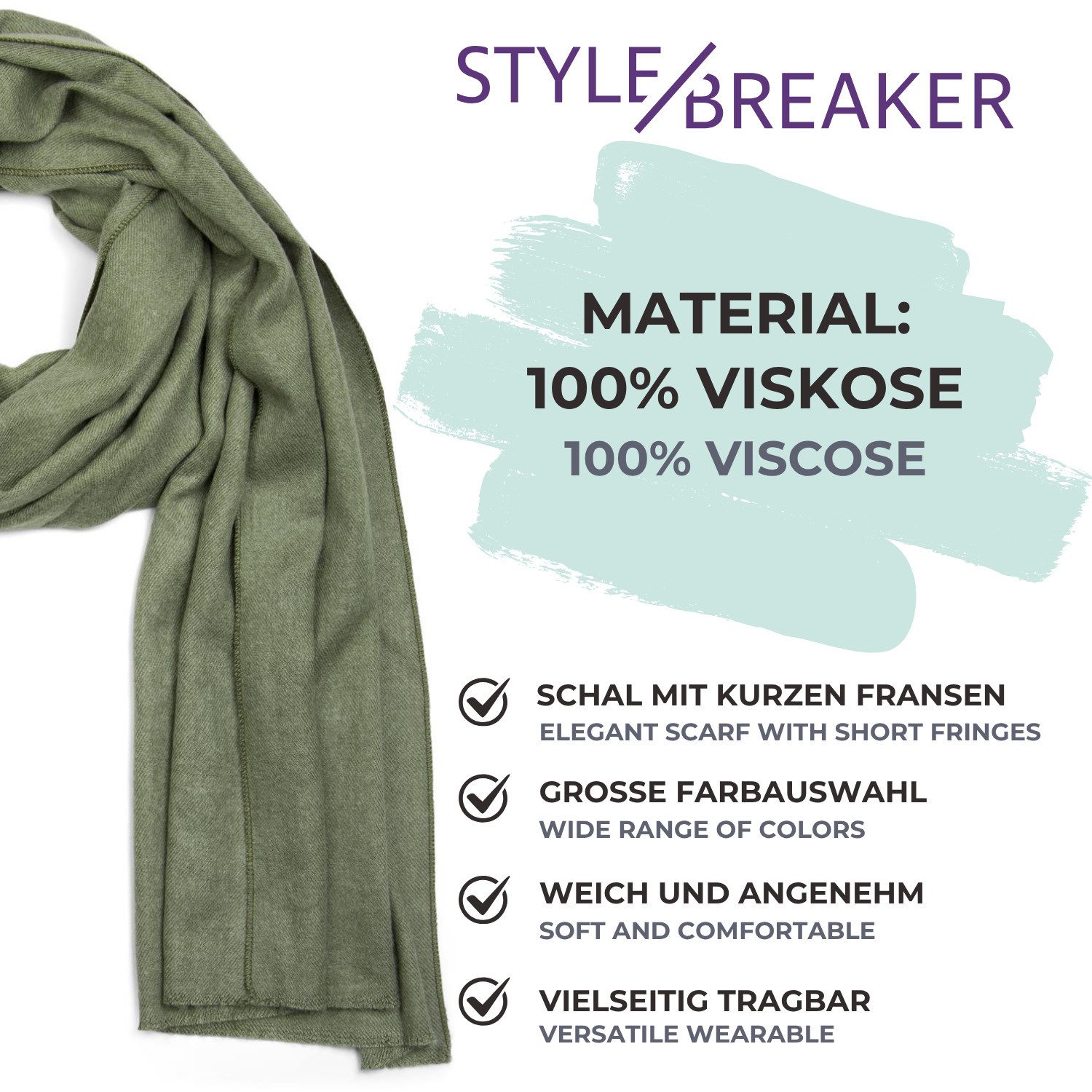 styleBREAKER Modeschal Unifarbener Schal mit Fransen, (1-St)