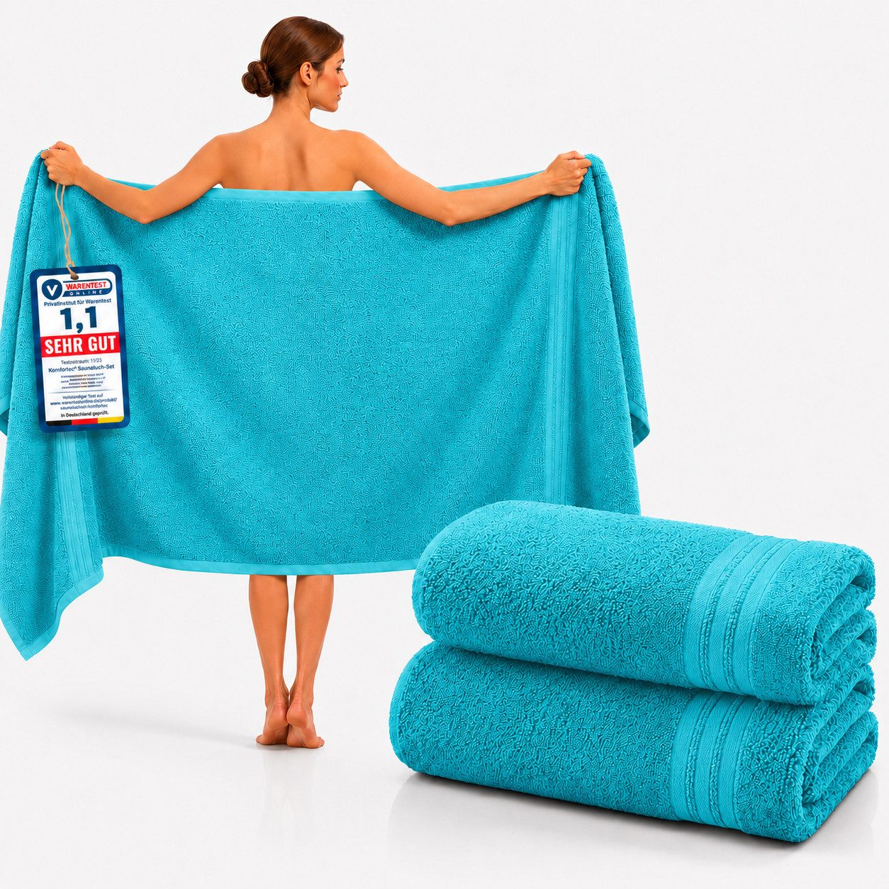 Komfortec Saunatuch 2er Set extra Große - Premium Badetuch - 80x200 XXL, Frottee (2-St), extra Große, 100% Baumwolle, Weich, Schnelltrocknend