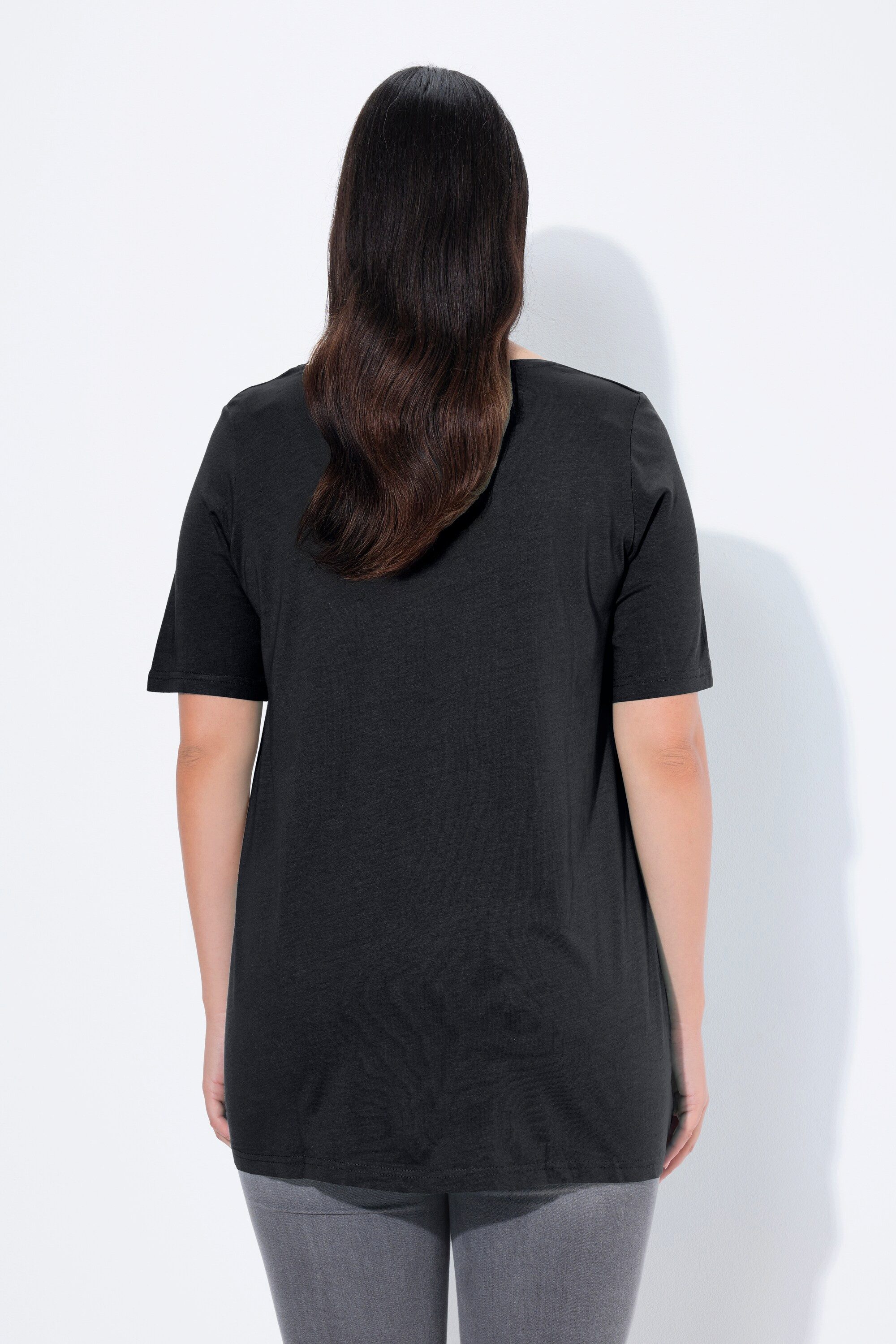 Ulla Popken T-Shirt T-Shirt Zierfalten A-Linie Rundhals Halbarm Modal