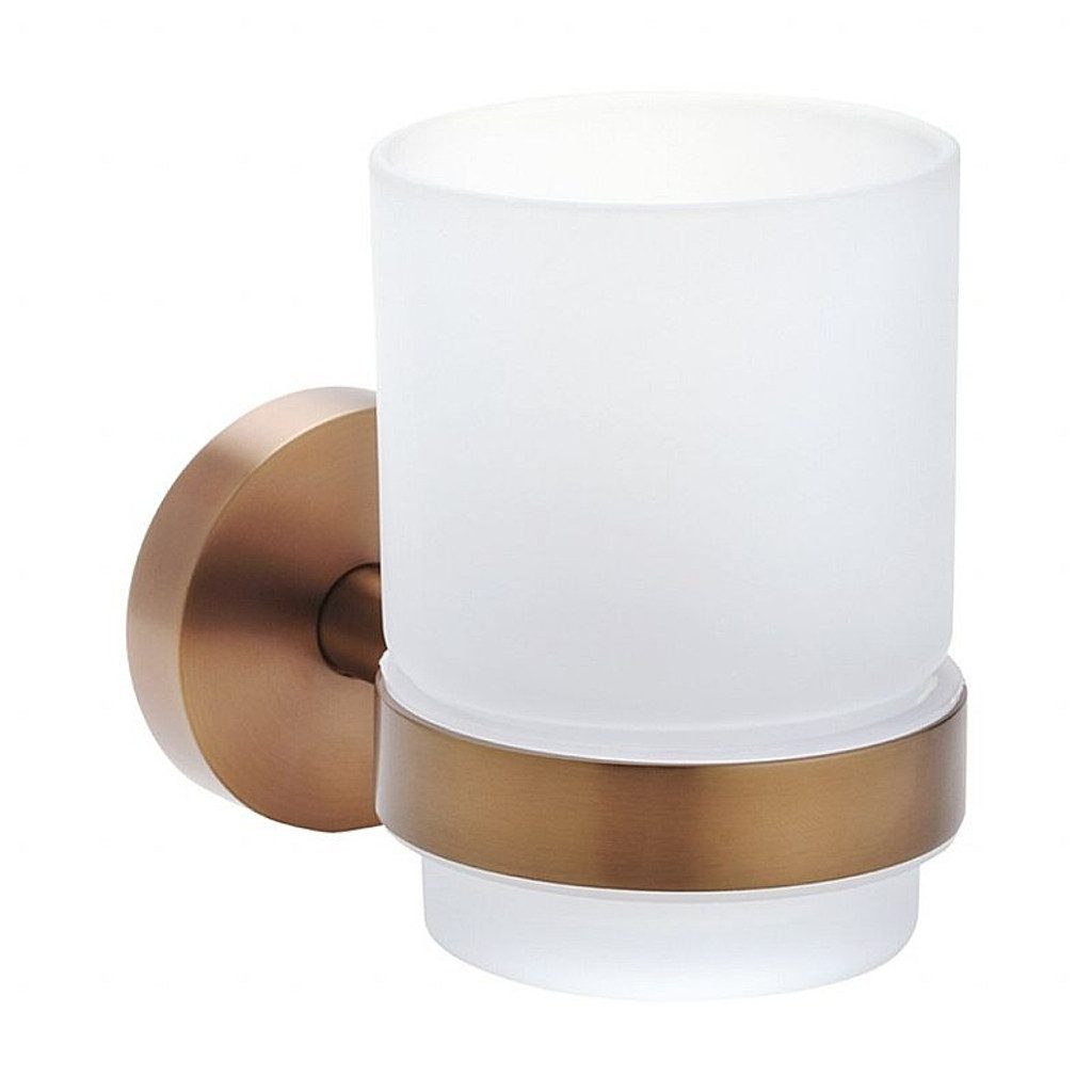 BRILLANTBAD® Zahnbürstenhalter BAMBER Glashalter Gold Kupfer matt für Bad & Küche >> Bohren / Kleben