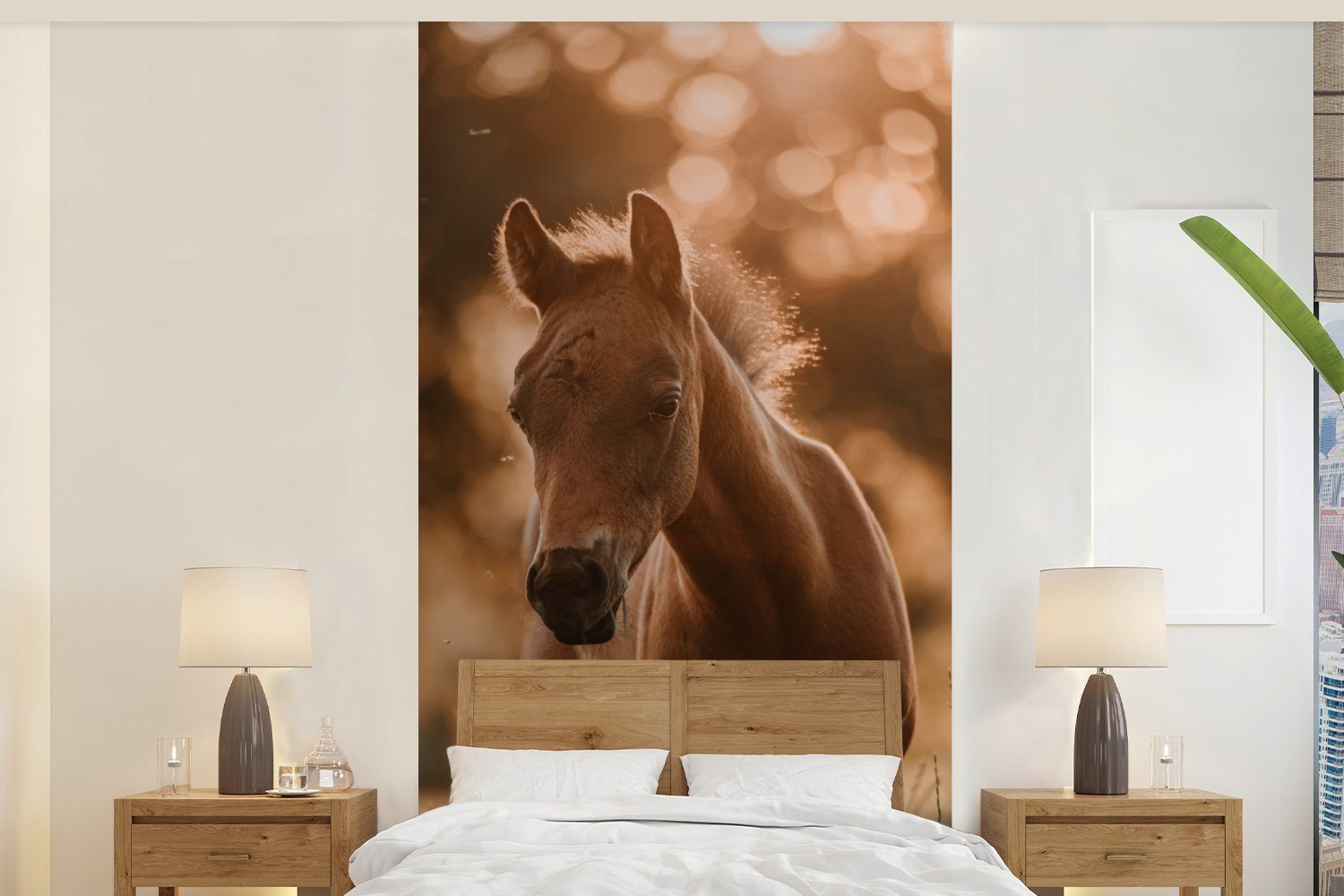 MuchoWow Fototapete - (2 Fototapete bedruckt, Licht Landschaft, Pferd für Wohnzimmer - Schlafzimmer Matt, Küche, Vliestapete St)