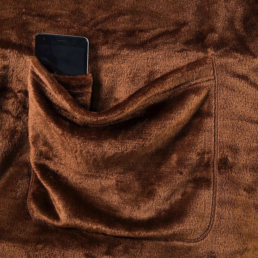 Ärmeldecke Kuscheldecke brown aufgenähten DecoKing, Ärmeln TV mit Tragbare und Blanket Lazy Taschen, - Tagesdecke