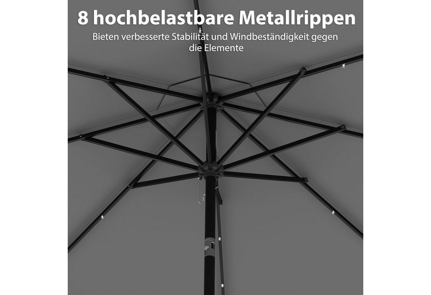 Thumbnail - COSTWAY Sonnenschirm, LxB: 3x3 cm, mit 24LED & Kurbel, neigbar