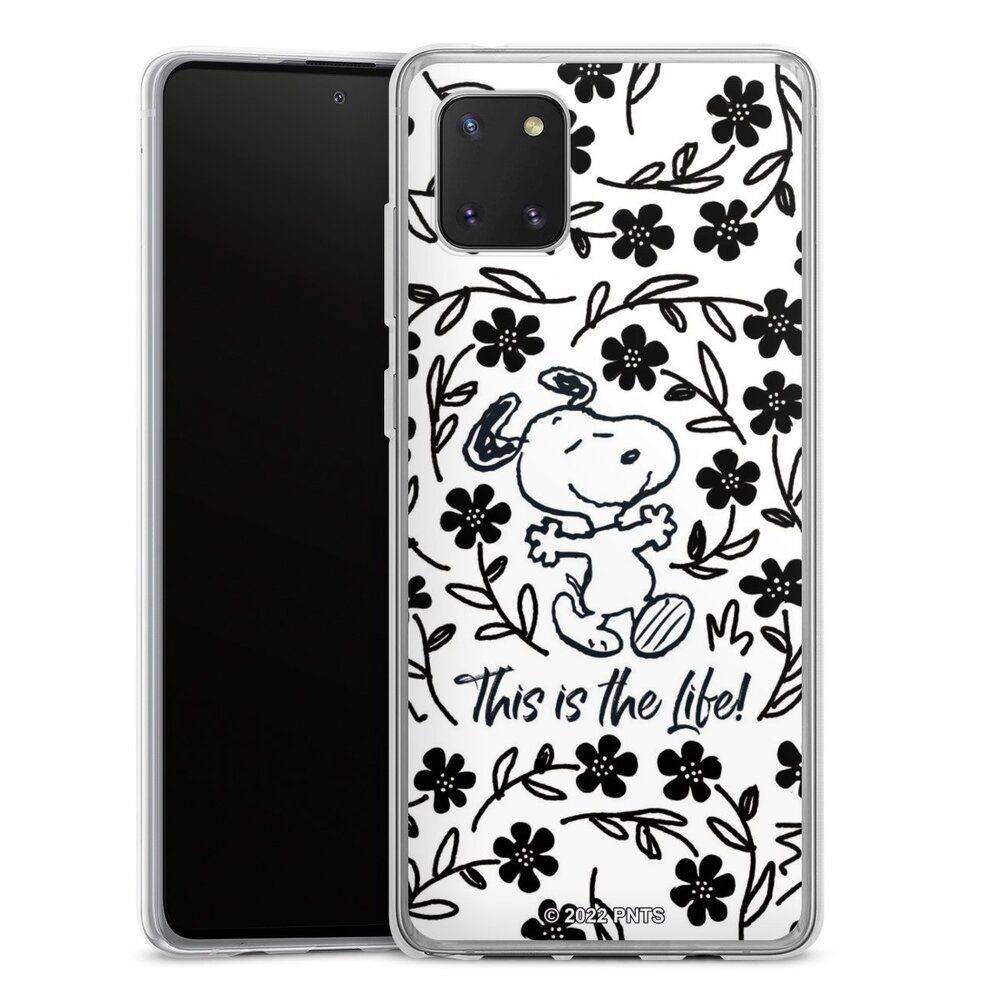 DeinDesign Handyhülle Peanuts Blumen Snoopy Snoopy Black and White This Is The Life, Samsung Galaxy Note 10 lite Silikon Hülle Bumper Case Smartphone Cover