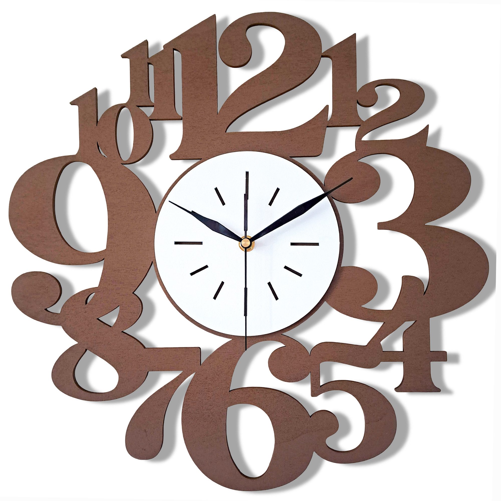 ORNAMENTI Wanduhr Handmade, grosse,modern, geometrisch, holz, hingucker Wanduhr (ohne Ticken, Wanddeko, Holzdeko, 3 Größen 40, 50, 60 cm)