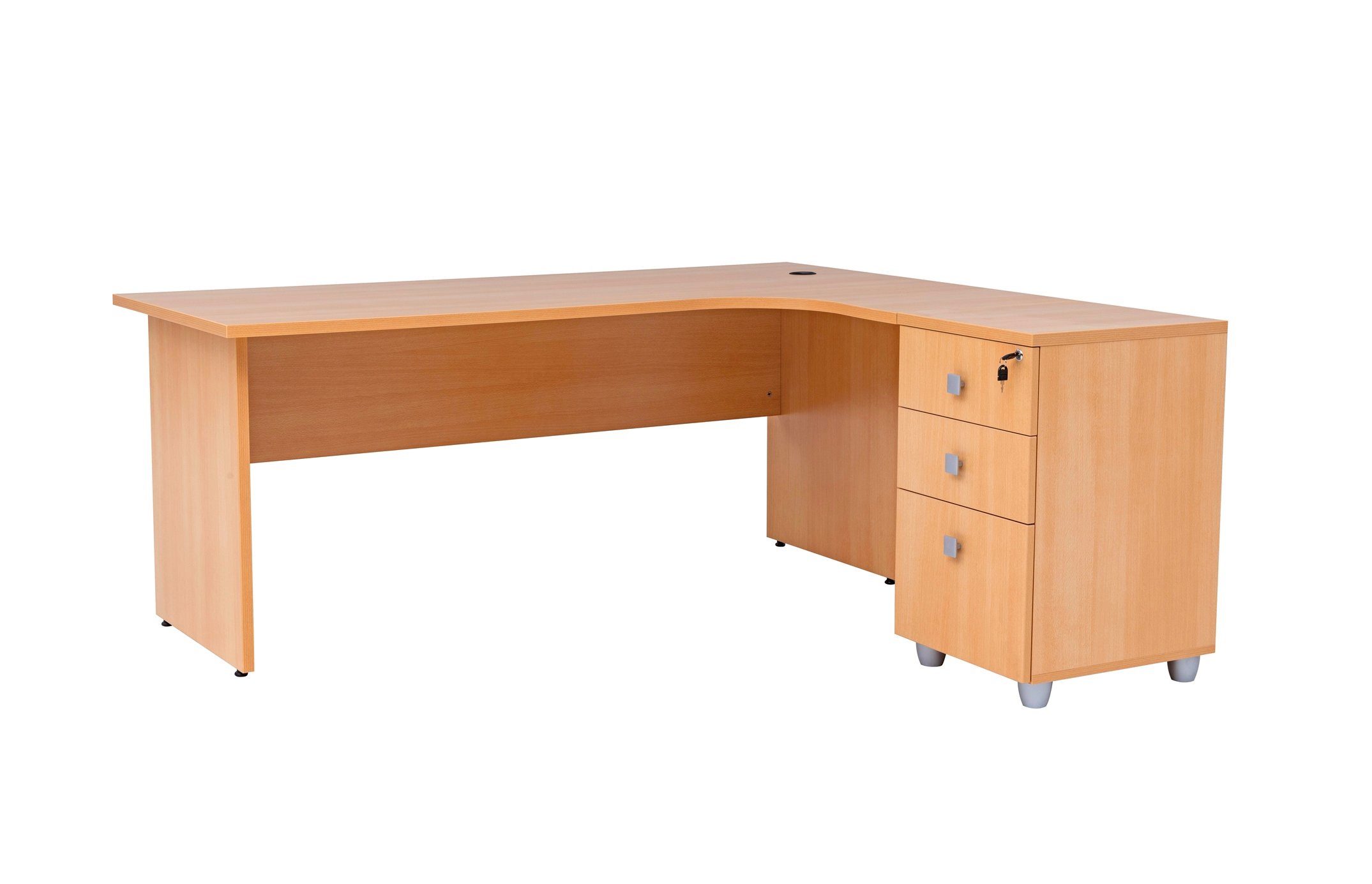 Furni24 Schreibtisch Winkelschreibtisch Dona,Holzfuss,Buche,180 cm, inkl. Beistellcontainer | Schreibtische