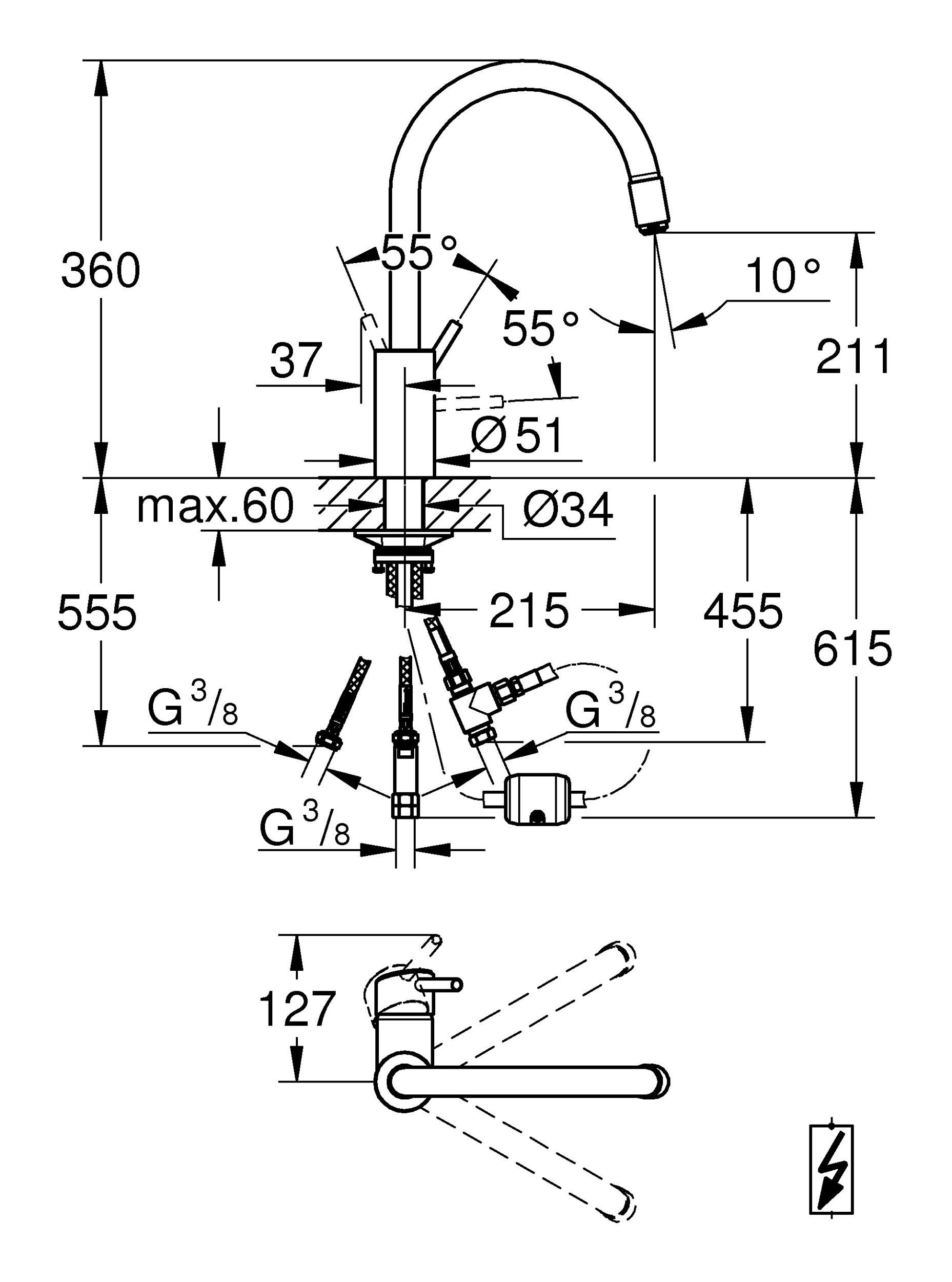 Küchenarmatur - Grohe hoher mit Chrom ausziehbarer Brause Auslauf Concetto Einhand Niederdruck