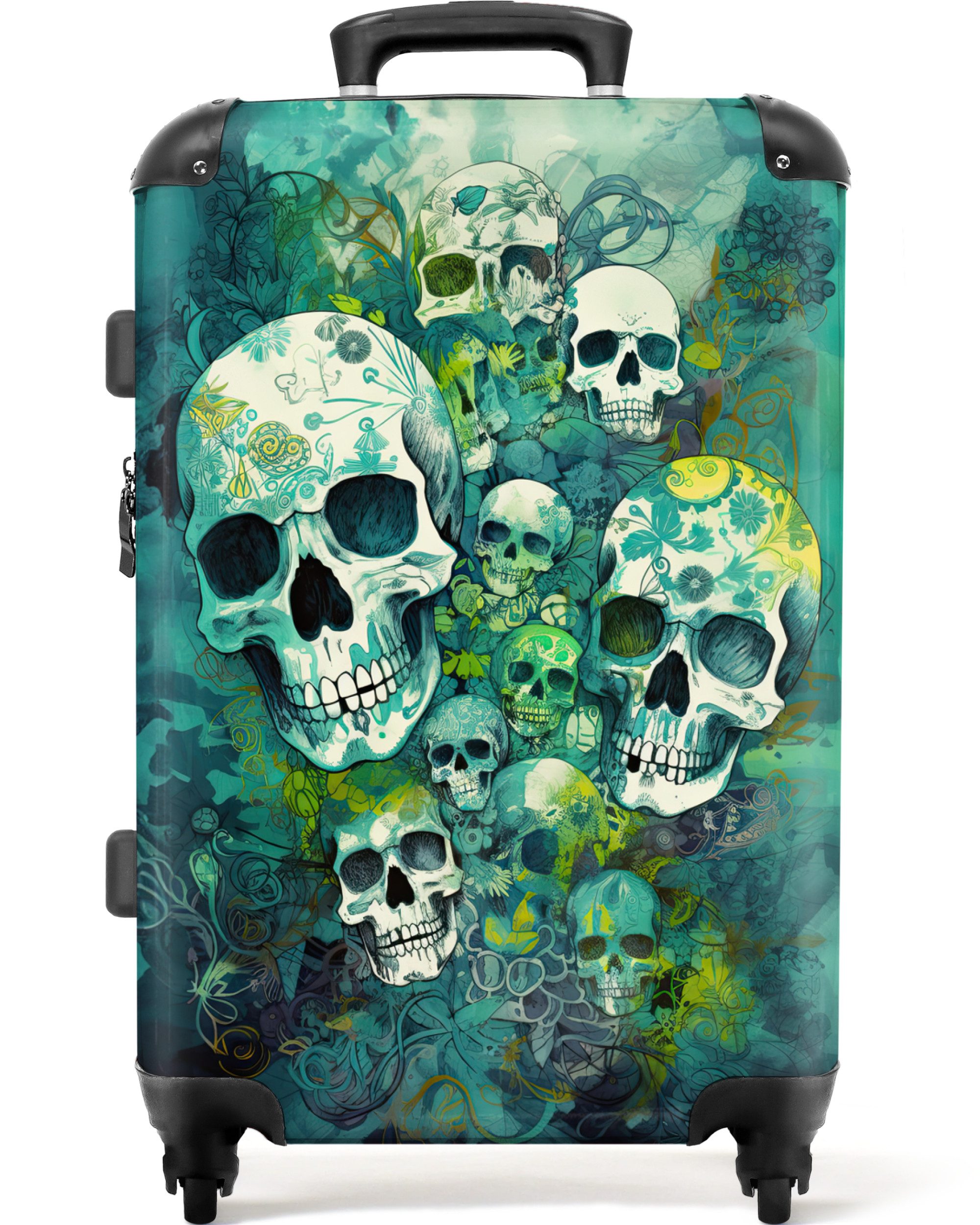 NoBoringSuitcases.com© Hartschalen-Trolley Totenkopf - Aquarell - günstig online kaufen
