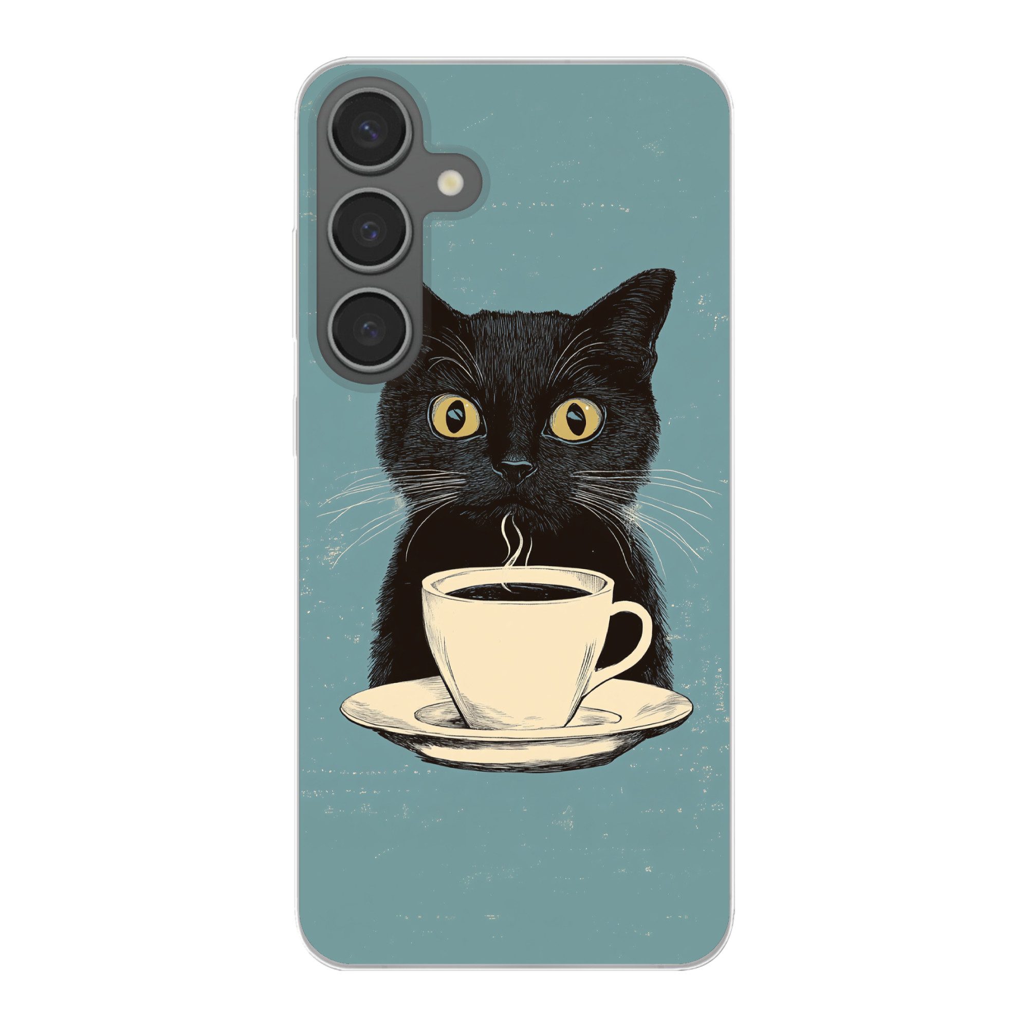 MuchoWow Handyhülle für Samsung Galaxy S24 Plus Katze - Schwarz - Kaffee - Minimalistisch, Phone Case, Silikon, Schutzhülle Dünn