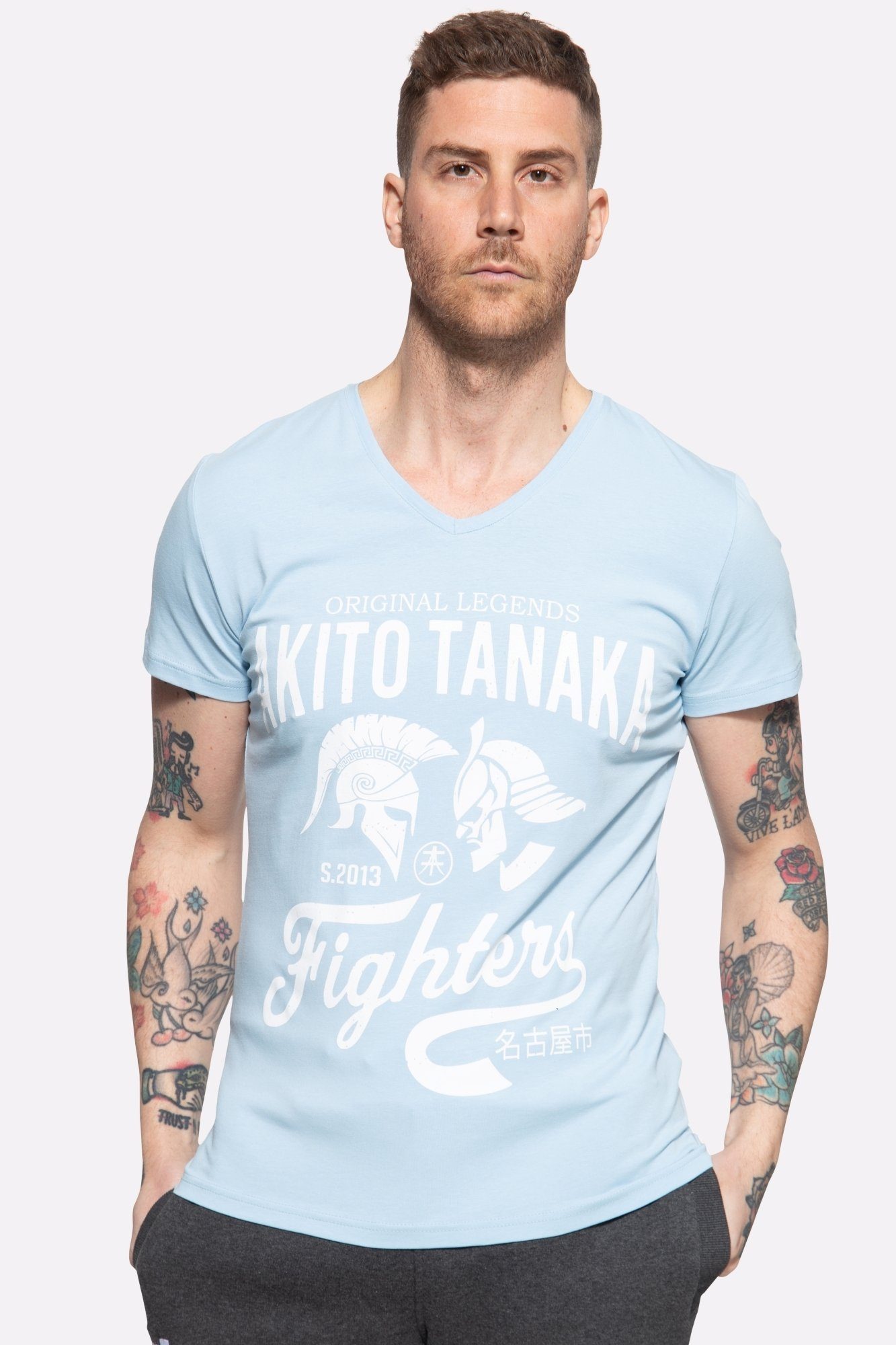 Akito Tanaka T-Shirt Gladiator Fighters mit coolem Kontrast-Print blau